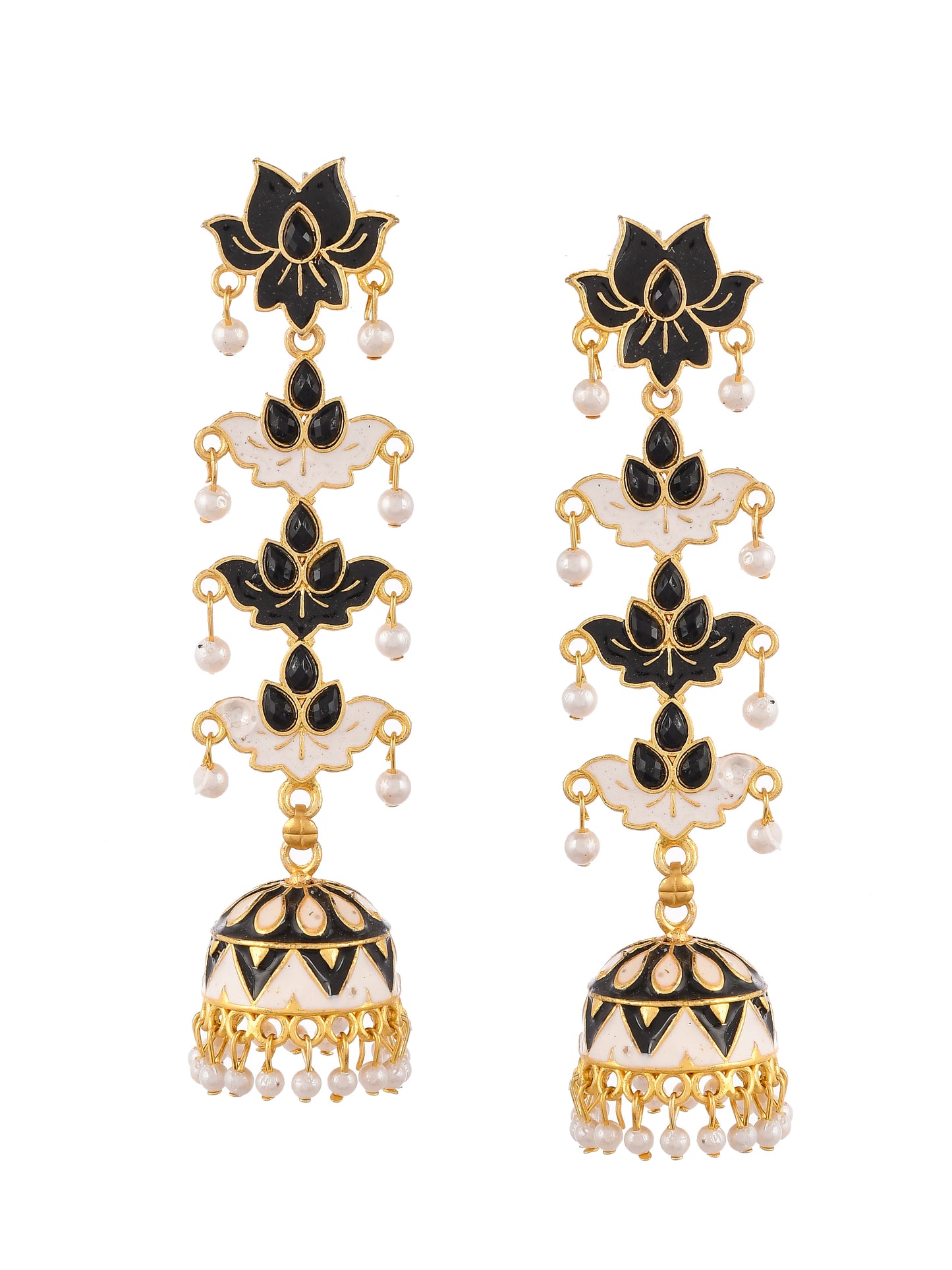 Gold Plated Black Dome Shaped Handcrafted Jhumkas