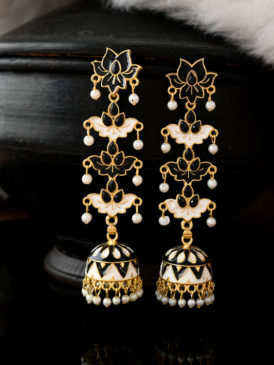 Gold Plated Black Dome Shaped Handcrafted Jhumkas for Women Online