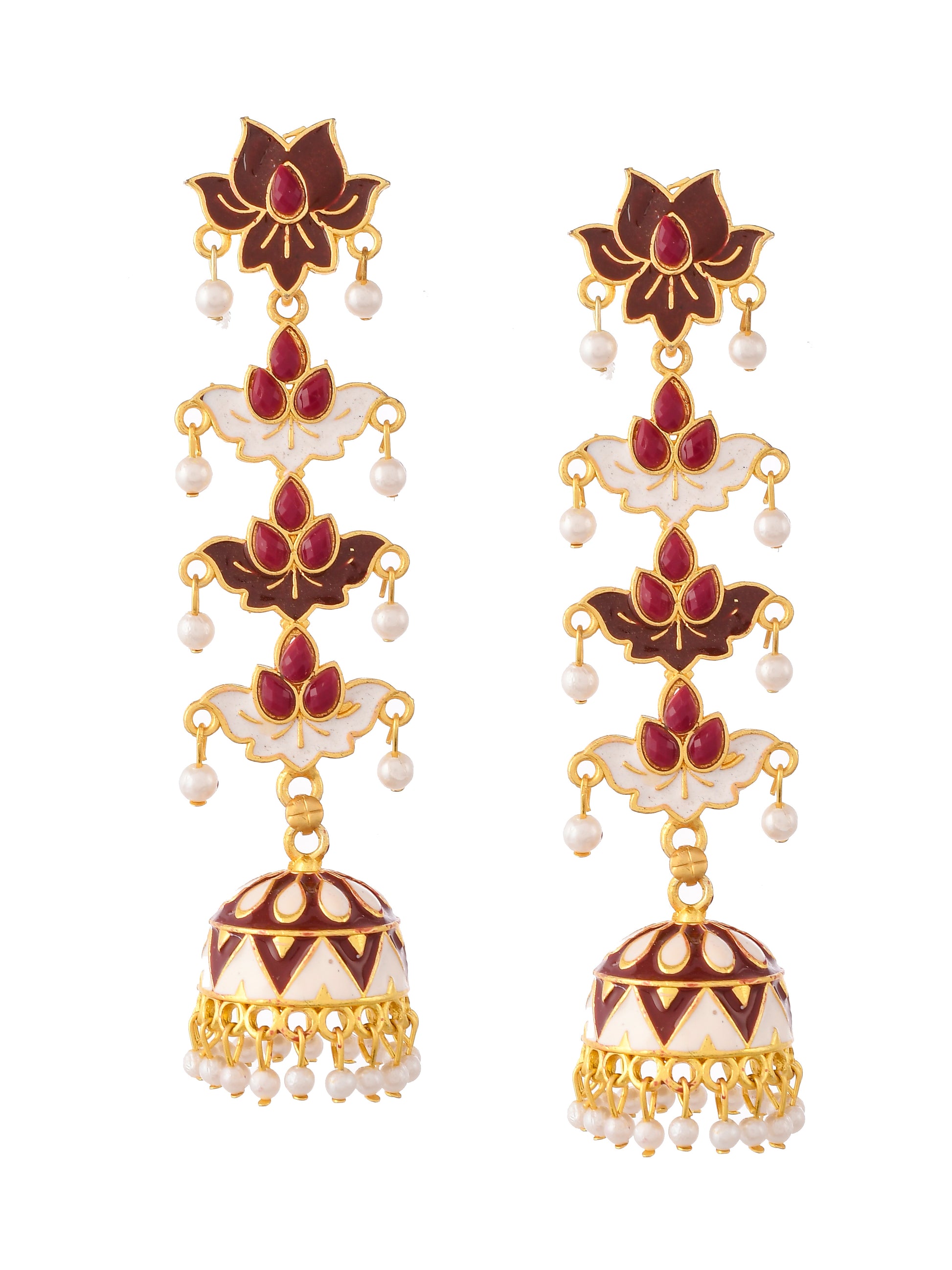 Gold Plated Maroon Dome Shaped Handcrafted Jhumkas