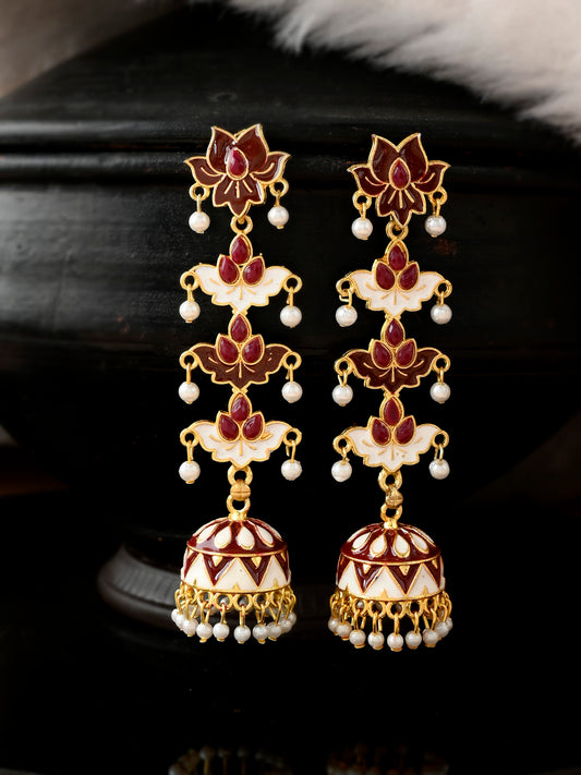Gold Plated Maroon Dome Shaped Handcrafted Jhumkas for Women Online