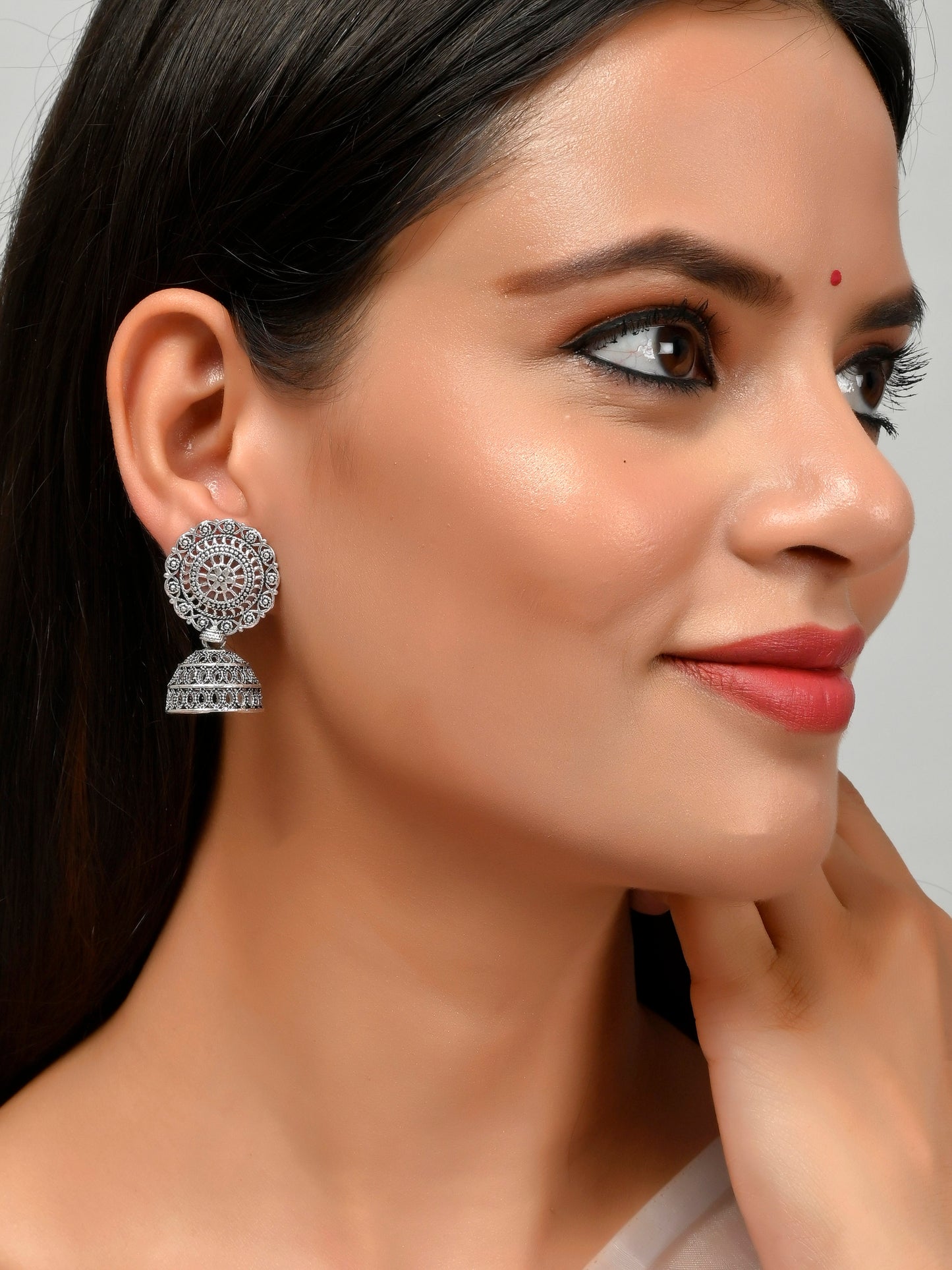 Silver Toned Contemporary Jhumka Earrings
