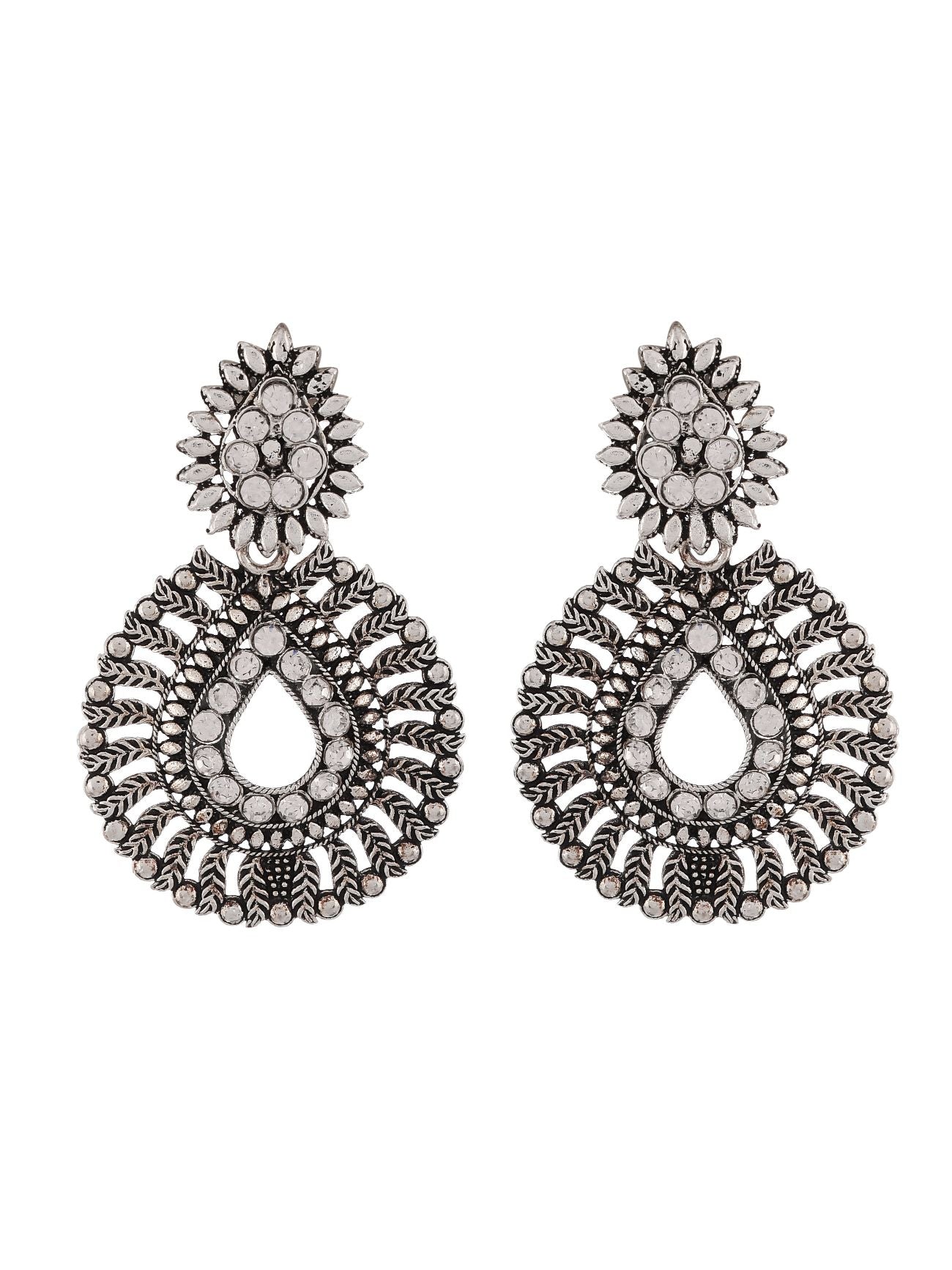 Silver Toned Contemporary Jhumka Earrings