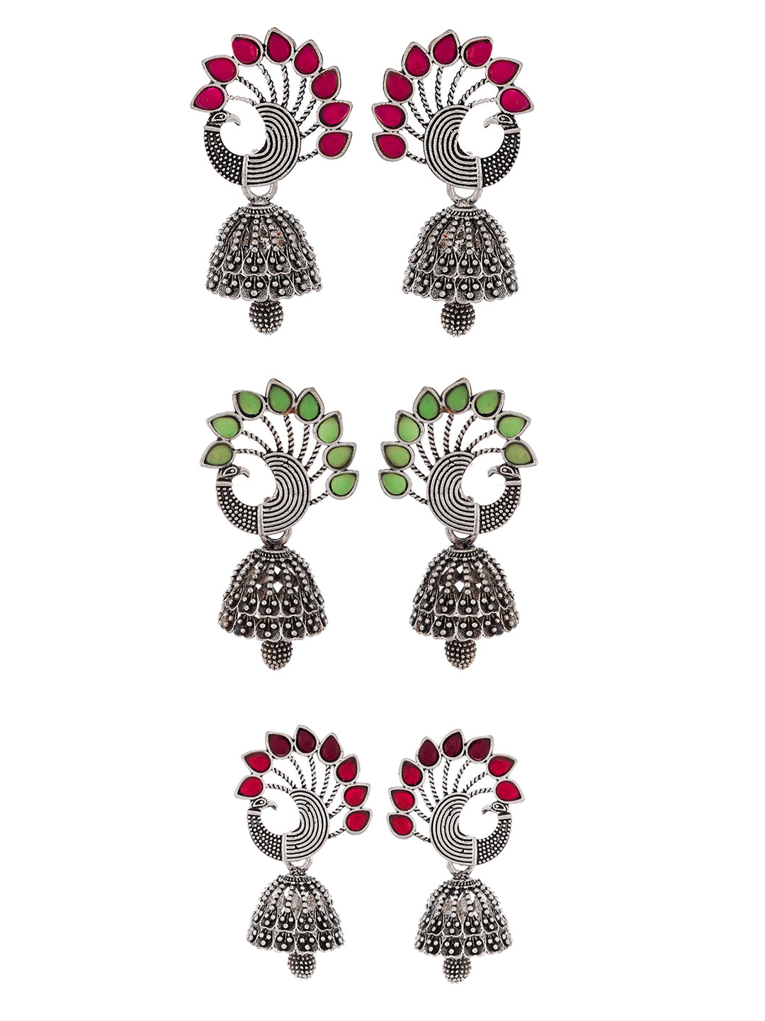 Silver Toned Oxidised Peacock Jhumka Earrings