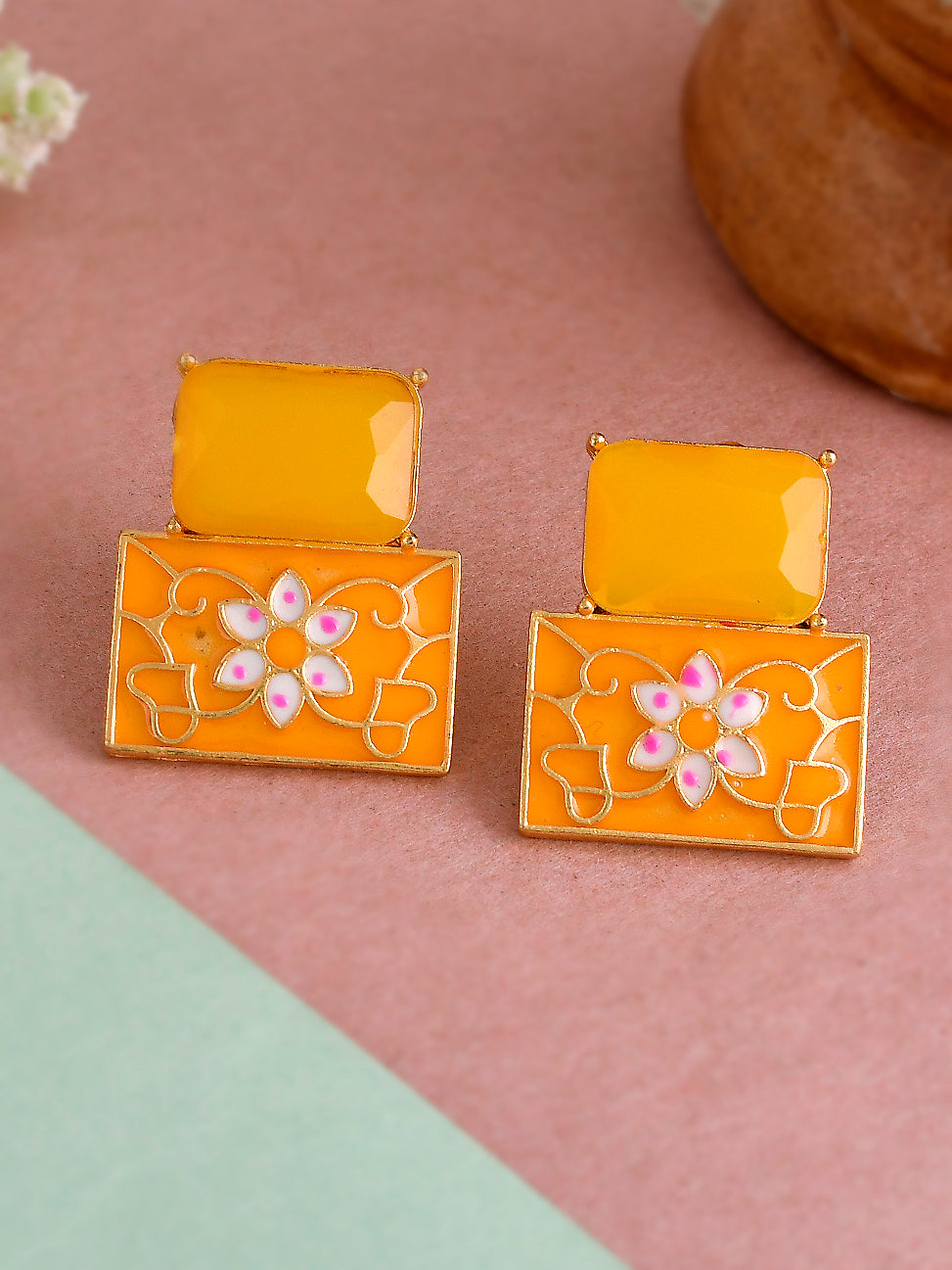 Square Meenakari Stud Earrings for Women Online