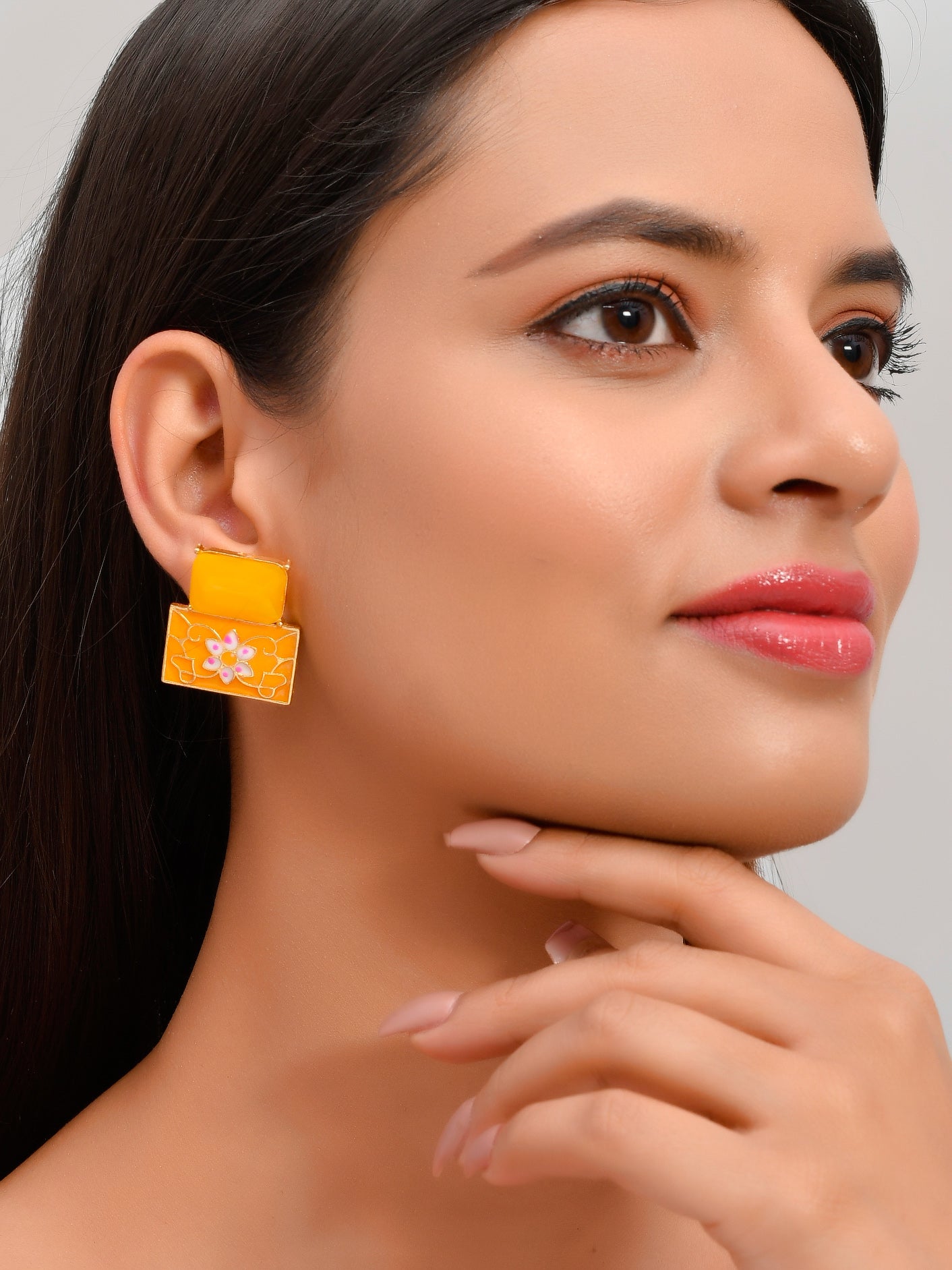 Square Meenakari Stud Earrings