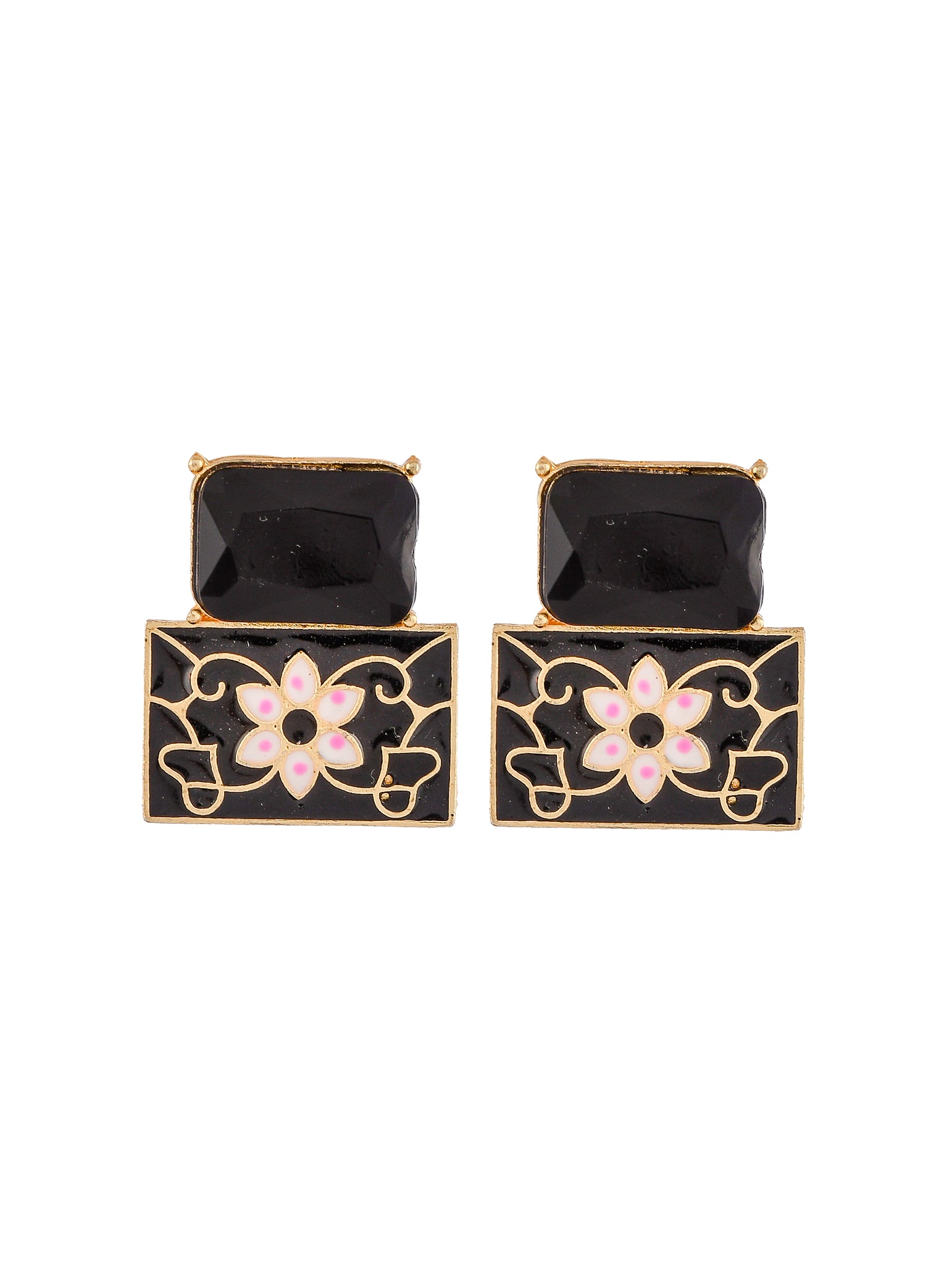 Square Meenakari Stud Earrings