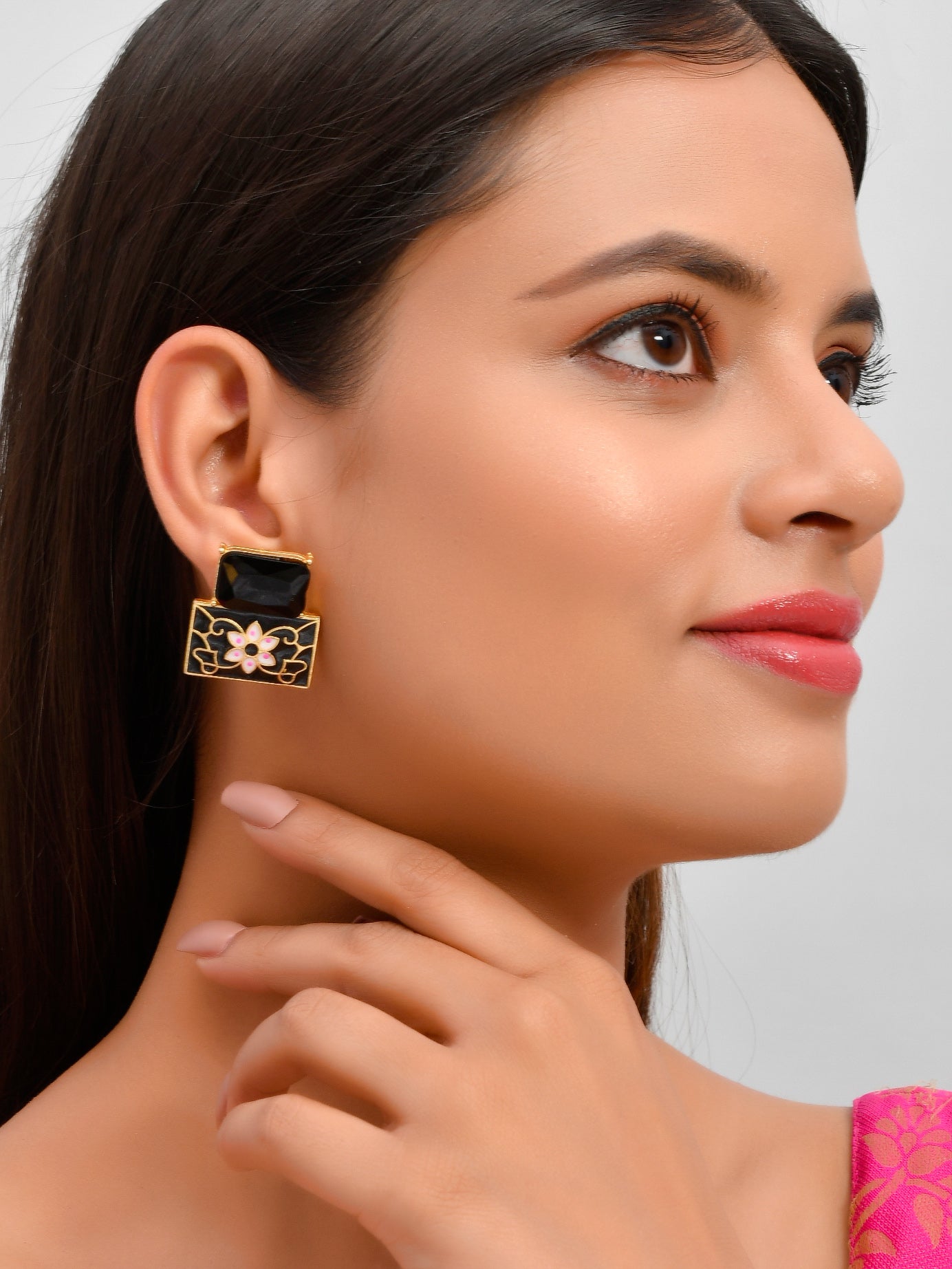 Square Meenakari Stud Earrings