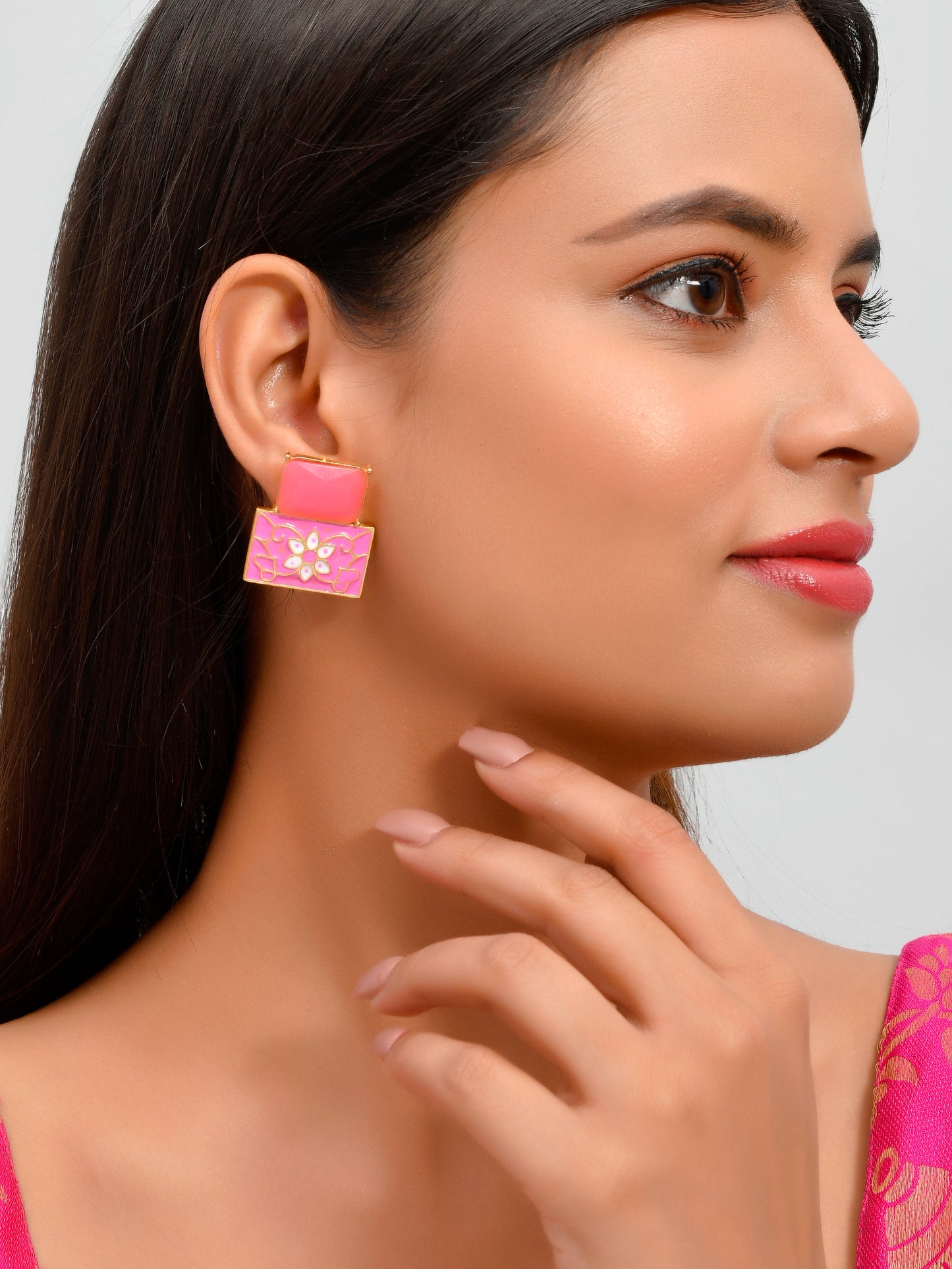 Square Meenakari Stud Earrings