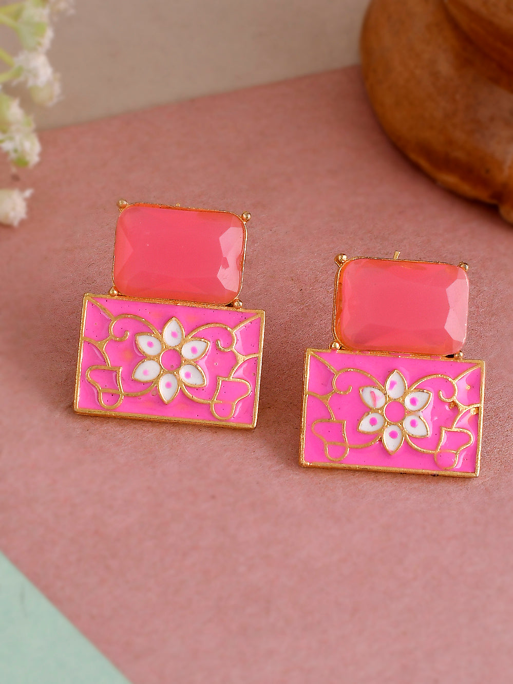 Square Meenakari Stud Earrings for Women Online