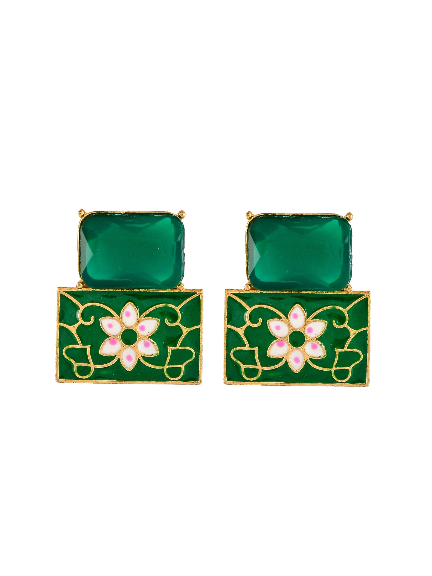 Green Meenakari Chalcedony Earrings