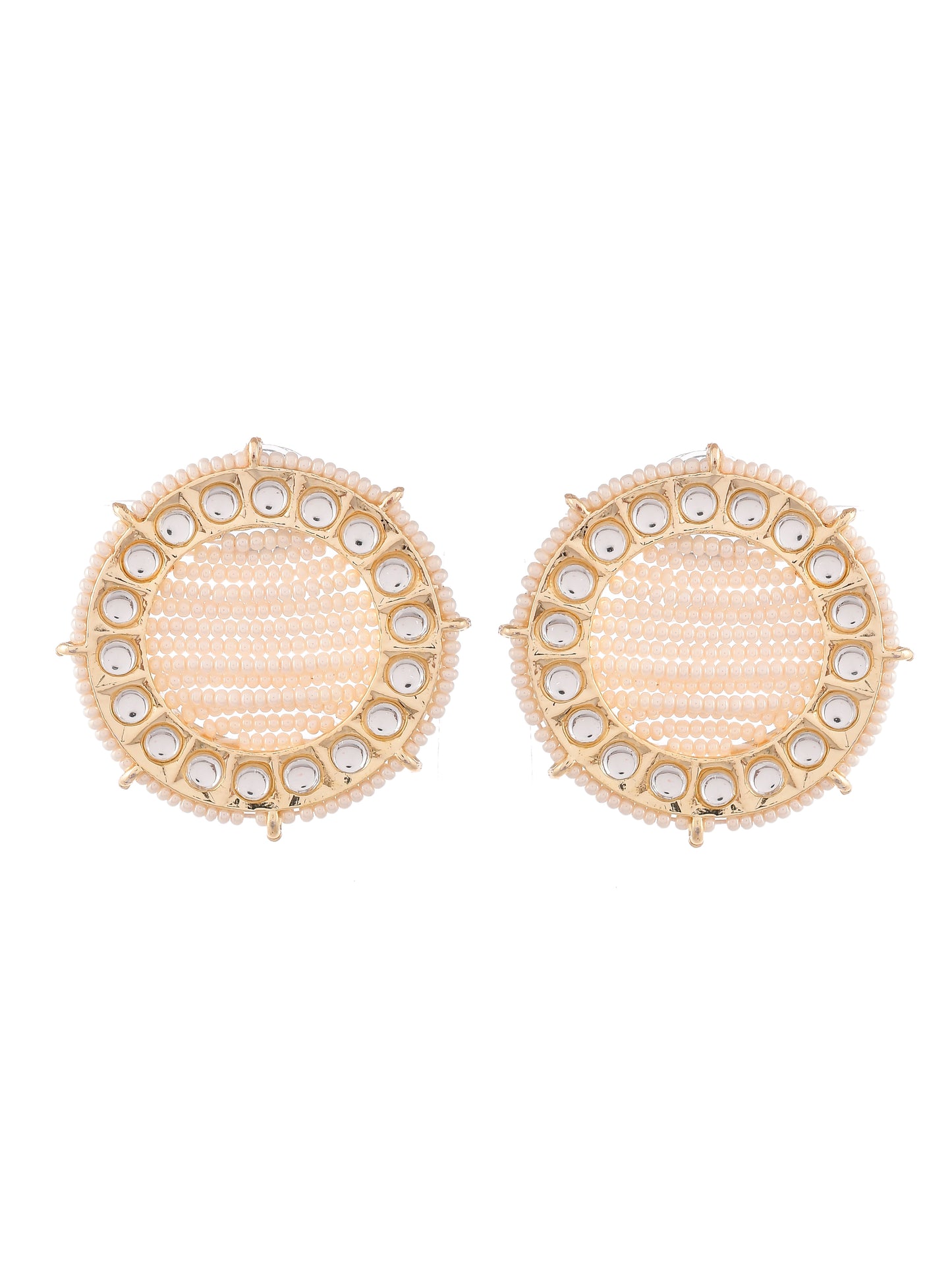 Gold Plated White & Pearl Beaded Handcrafted Stud Earrings