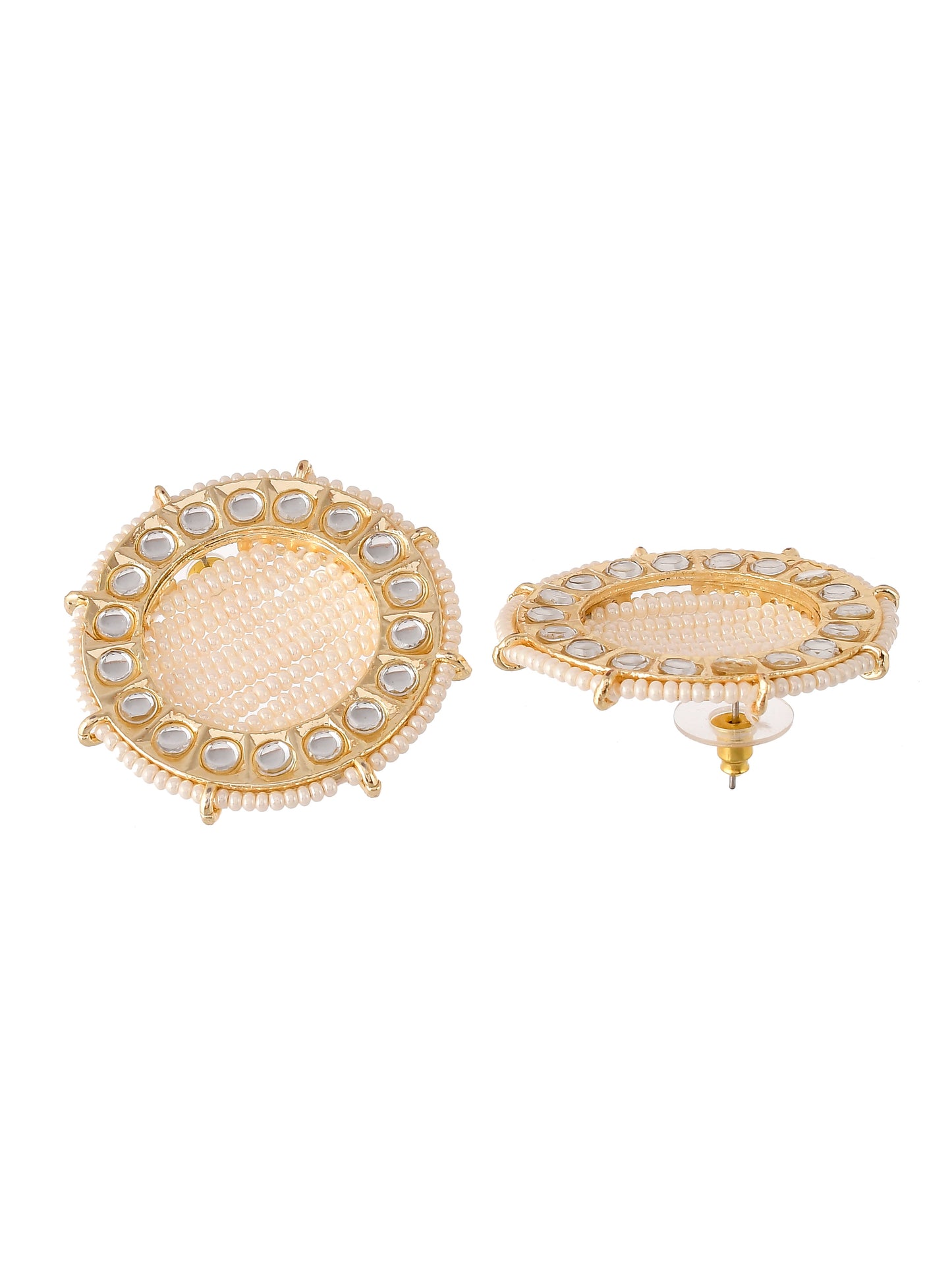 Gold Plated White & Pearl Beaded Handcrafted Stud Earrings