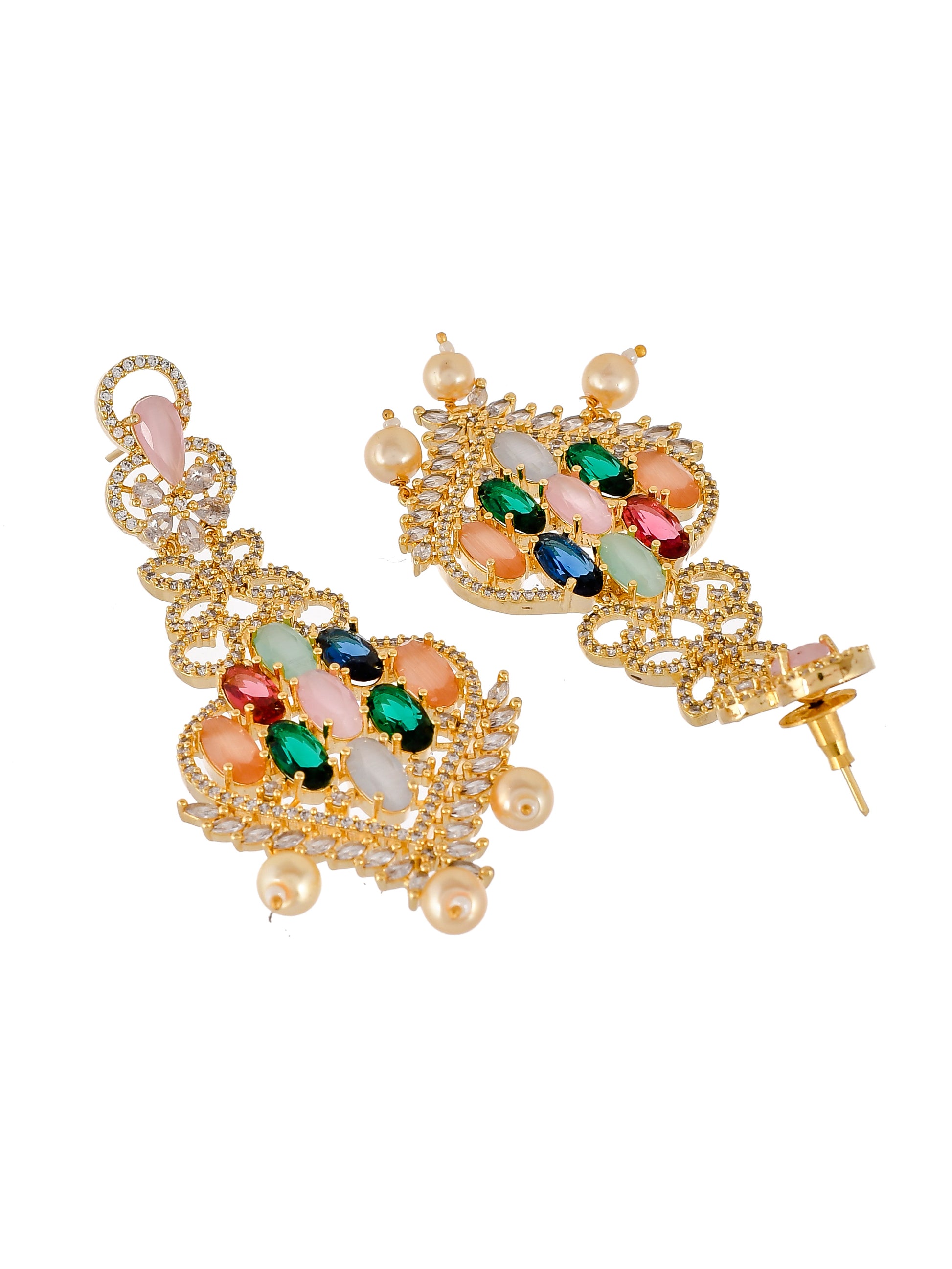 Gold Plated AD stone studded beaded Earrings.