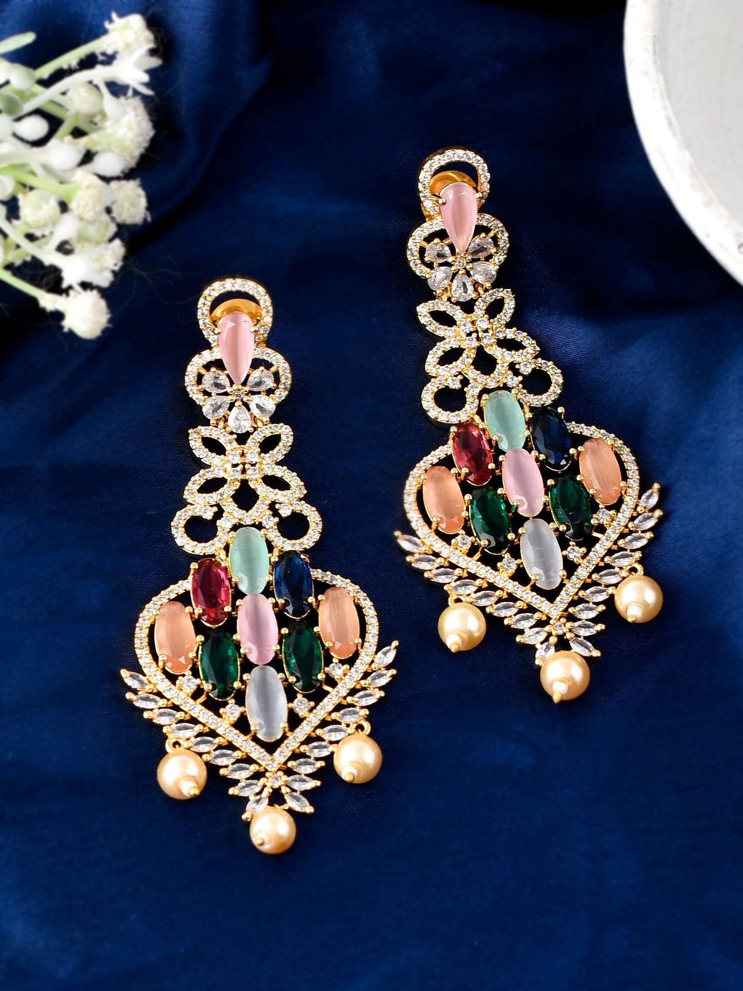 Gold Plated Ad Stone Studded Beaded Earrings for Women Online