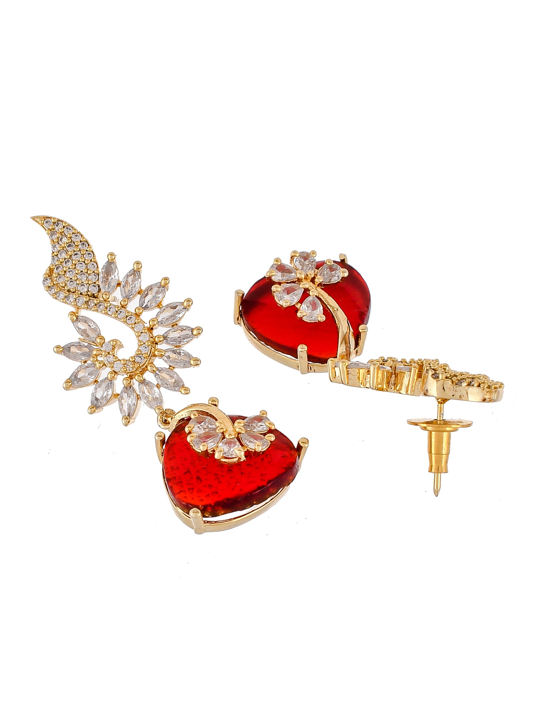 Gold Plated & Red Toned AD Stone Studded Drop Earrings