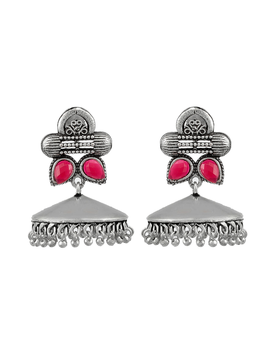 Classic Pink Oxidized Jhumka Earring For Women