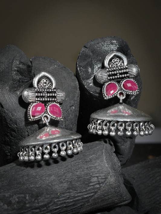 Classic Pink Oxidized Jhumka  Earring For Women