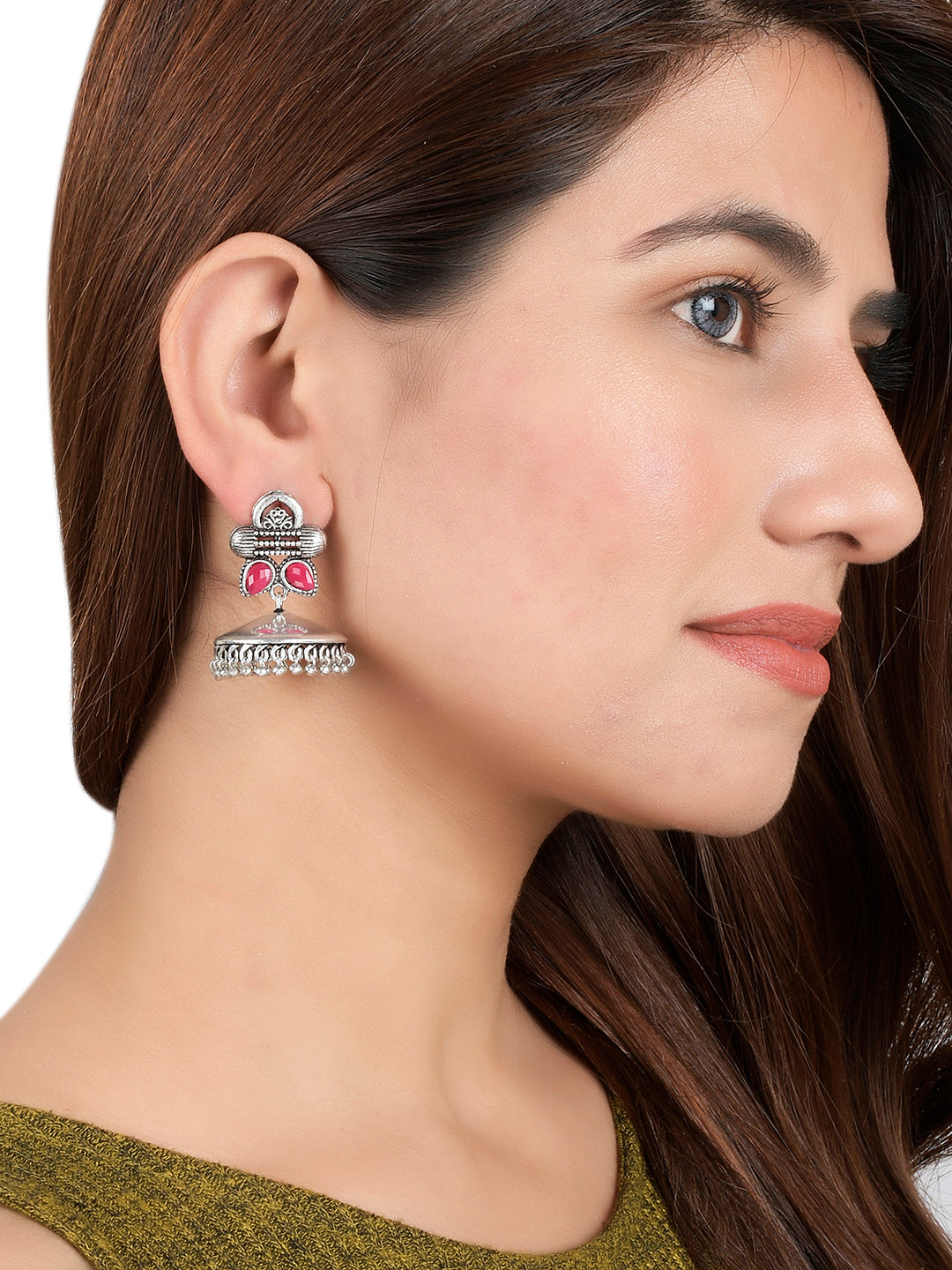 Classic Pink Oxidized Jhumka Earring For Women