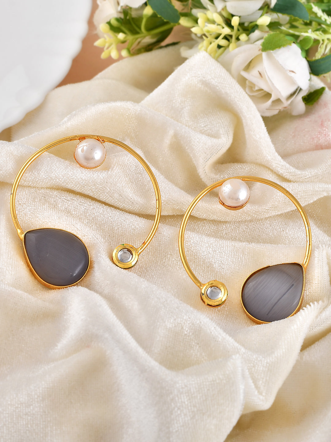 Gold Plated Circular Drop Earrings for women