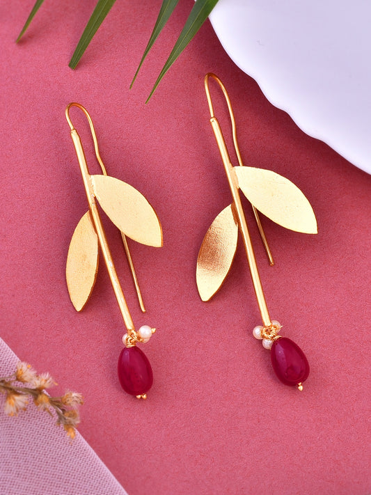 Gold Plated Leaf Long Dangler Earrings for Women Online