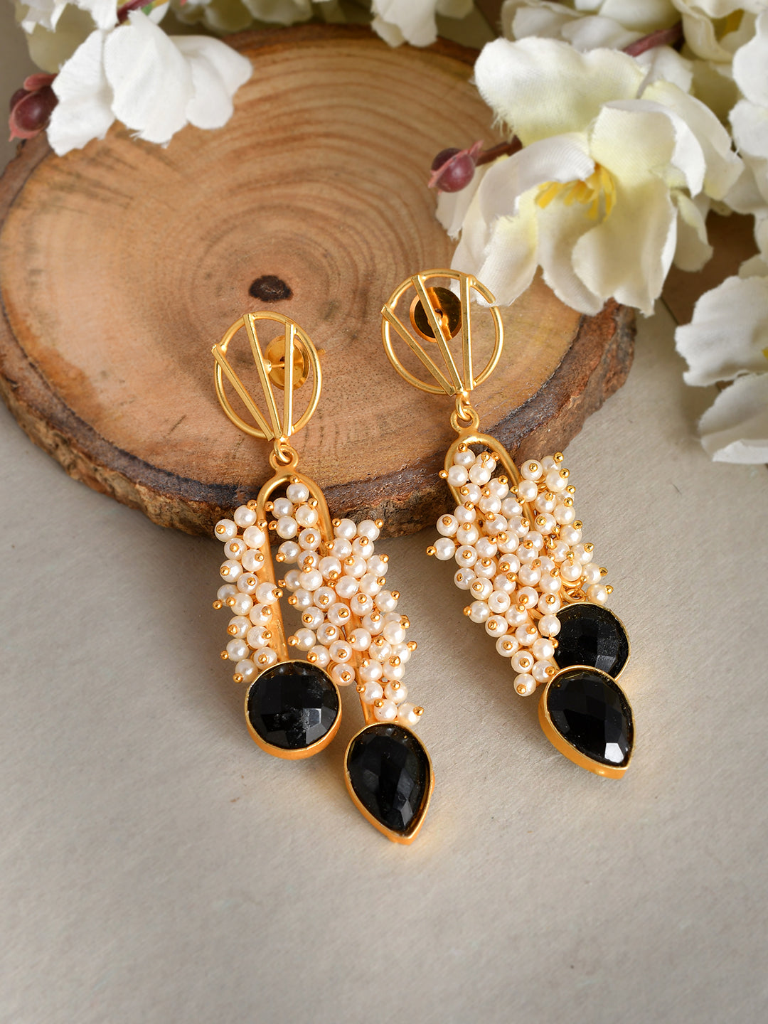 Gold Plated Black Victory Drop Earrings for Women Online