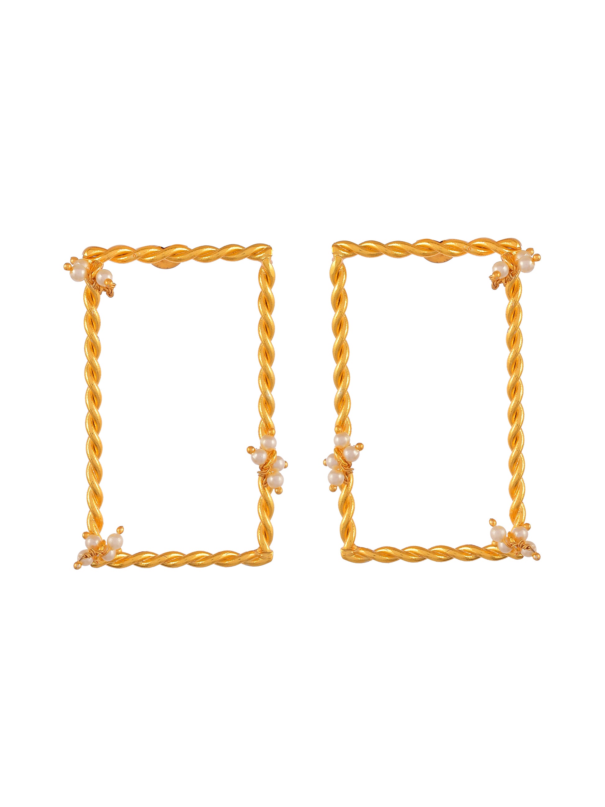 Gold Plated Rectangular Twisted Earrings