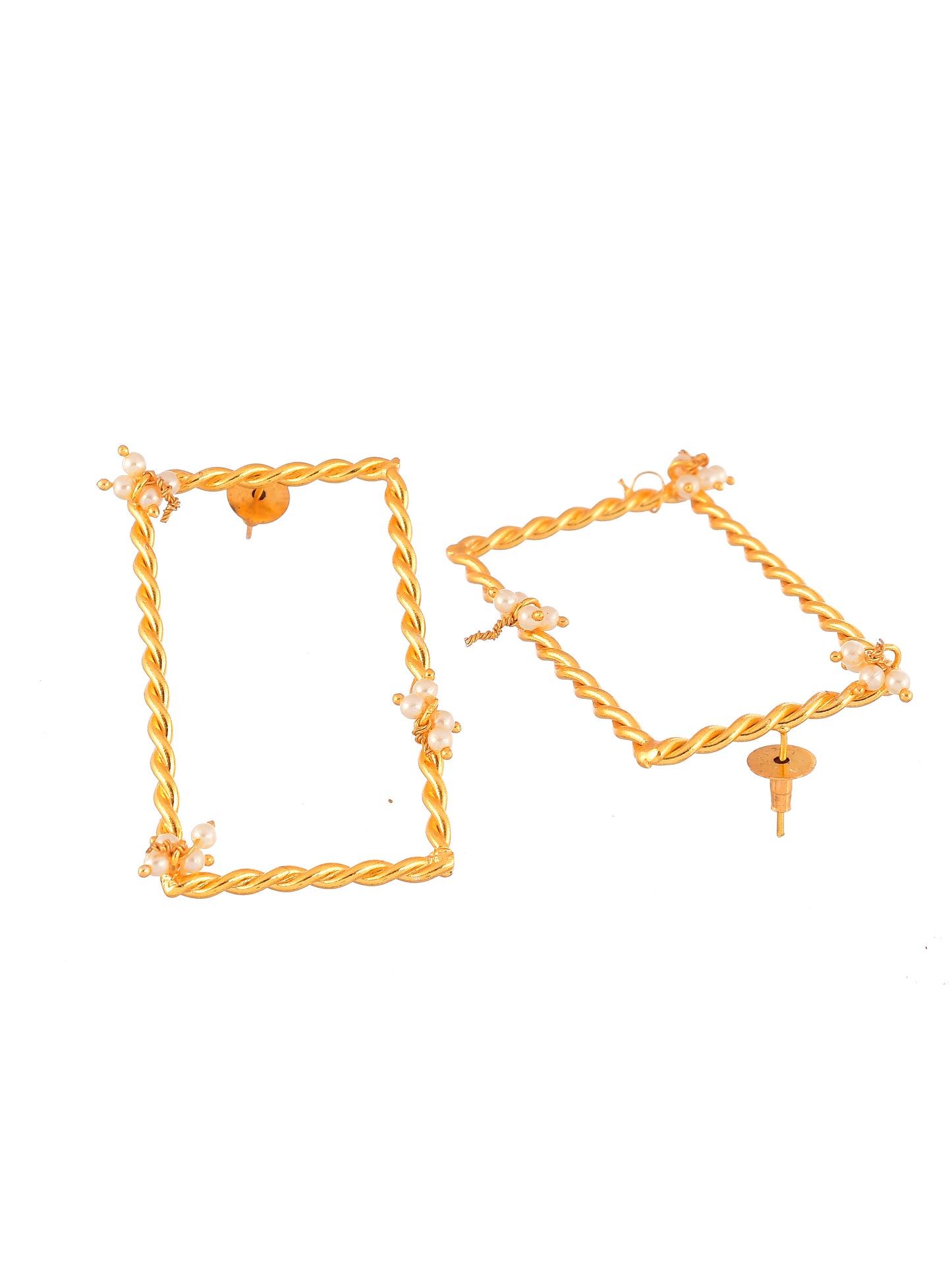 Gold Plated Rectangular Twisted Earrings