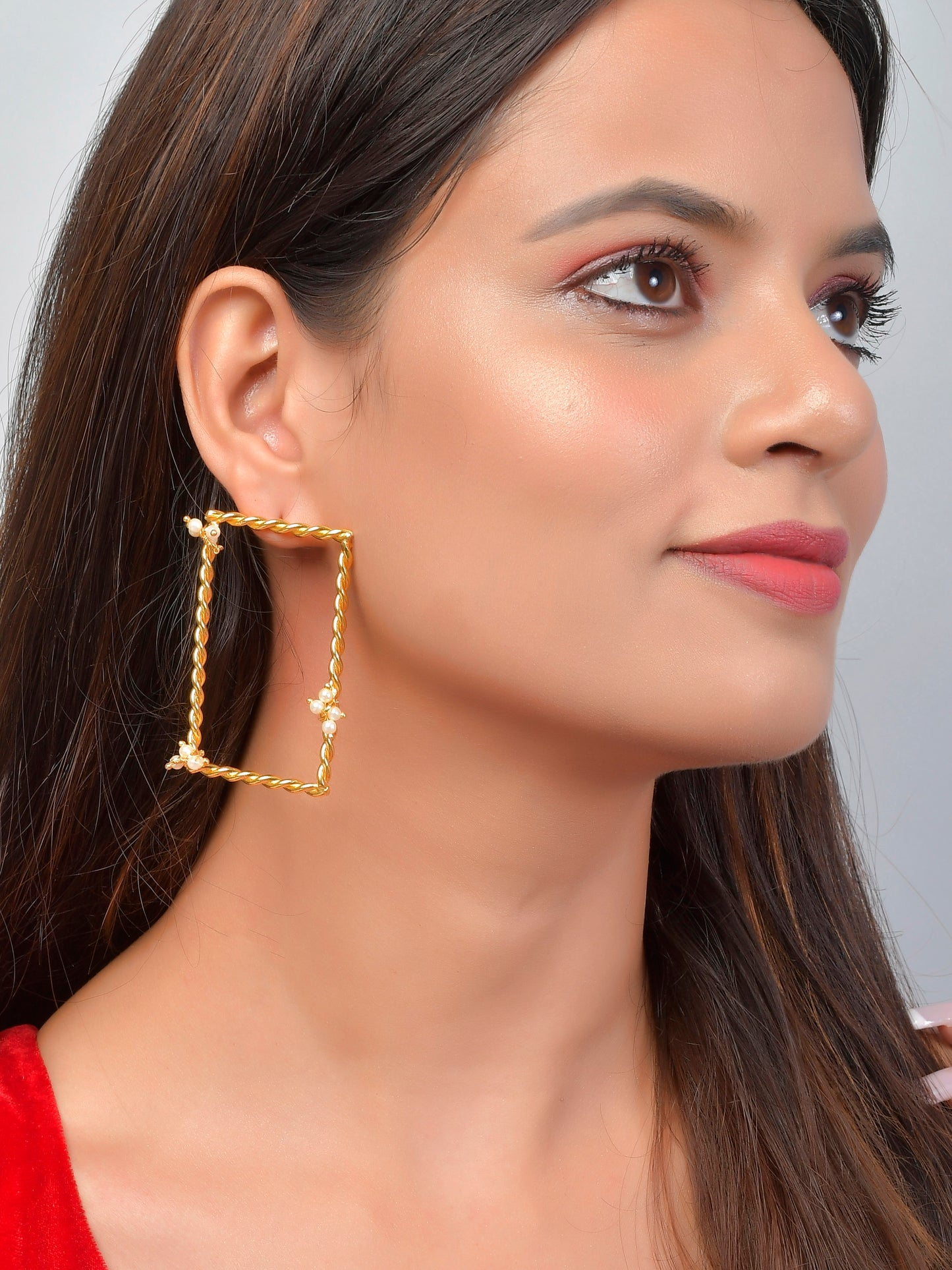 Gold Plated Rectangular Twisted Earrings