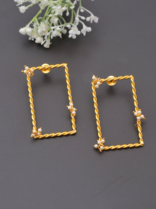 Gold Plated Rectangular Twisted Earrings for Women Online
