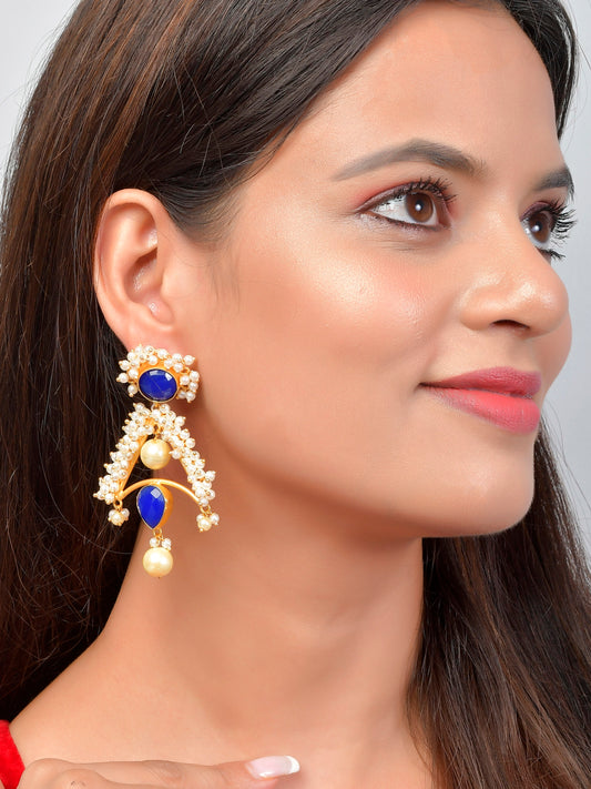Gold Plated Pearl Lapis Earrings for Women Online