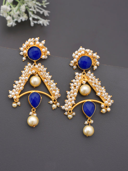 Gold Plated Pearl Lapis Earrings