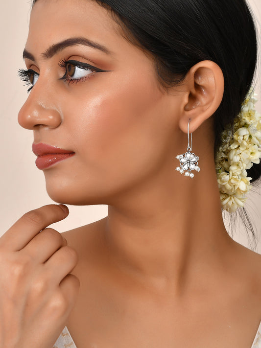 Silver Plated Pearl Hoop Earrings for Women Online
