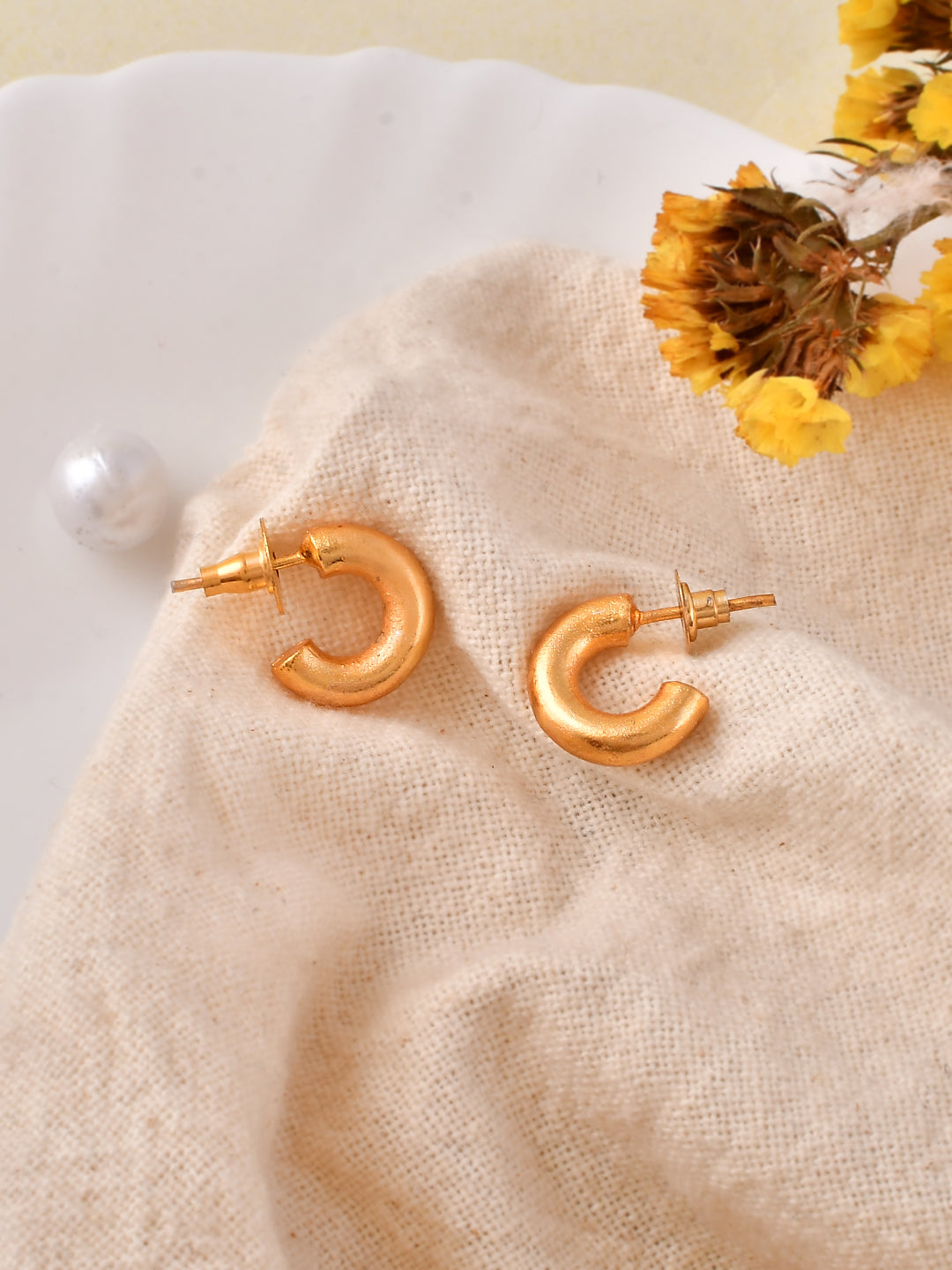 Gold Plated Hammered Small Tiny Half Hoop Earrings