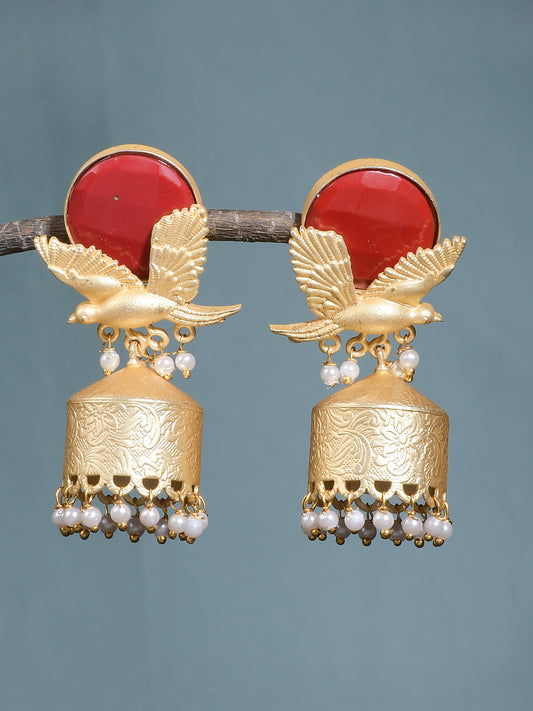 Gold Plated Bird Jhumka Earrings