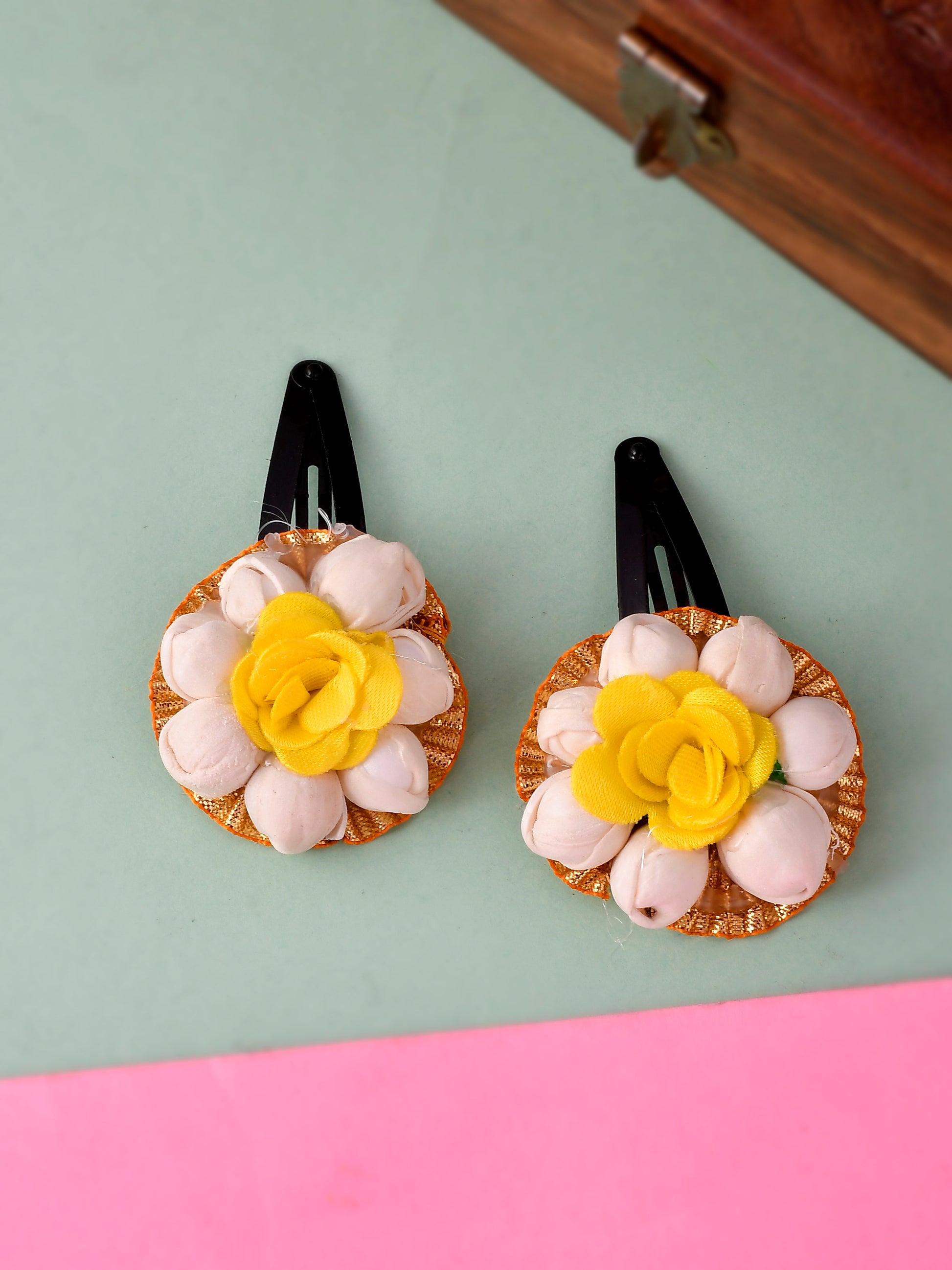 Set of 2 Yellow Floral Tic Tac Hair Clip for Women Online