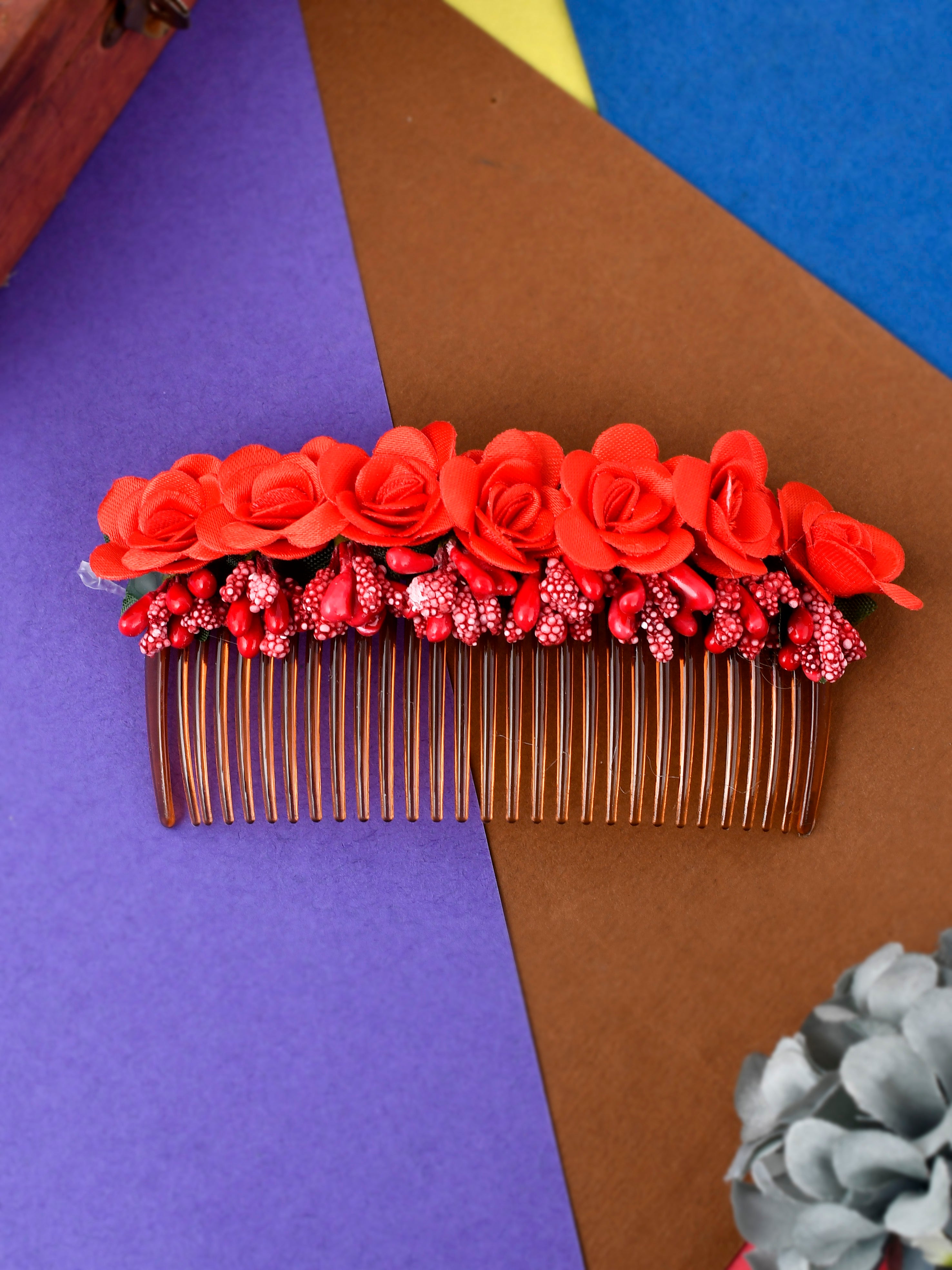 Buy Red Floral Handcrafed Hair Accessory for Women Online at Silvermerc ...