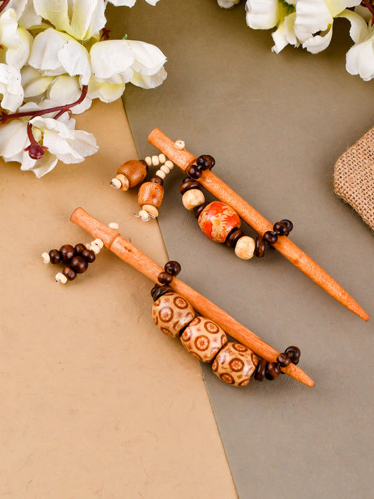 Set of 2  Wooden Beaded Hair Accessory