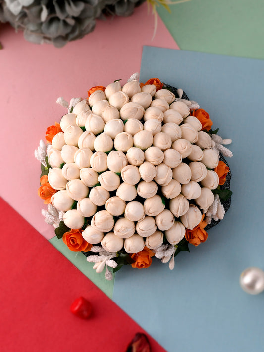 Orange & White Embellished Handcrafted Beaded Hair Bun Cover for Women Online