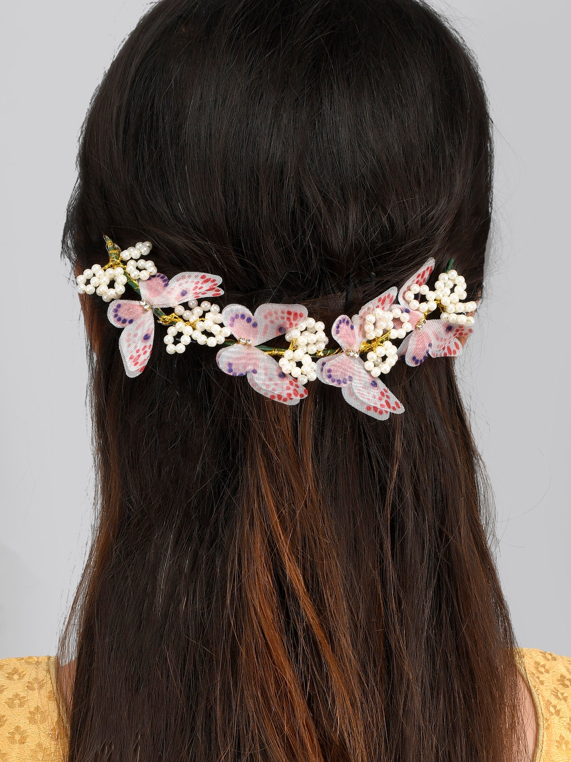 Women White & Pink Embellished Butterfly Hair Tiara