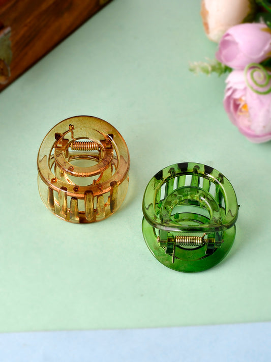 Set of 2 Green & Brown Claw Clips