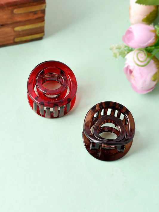 Set of 2 Red & Brown Hair Claw Clips for Women Online
