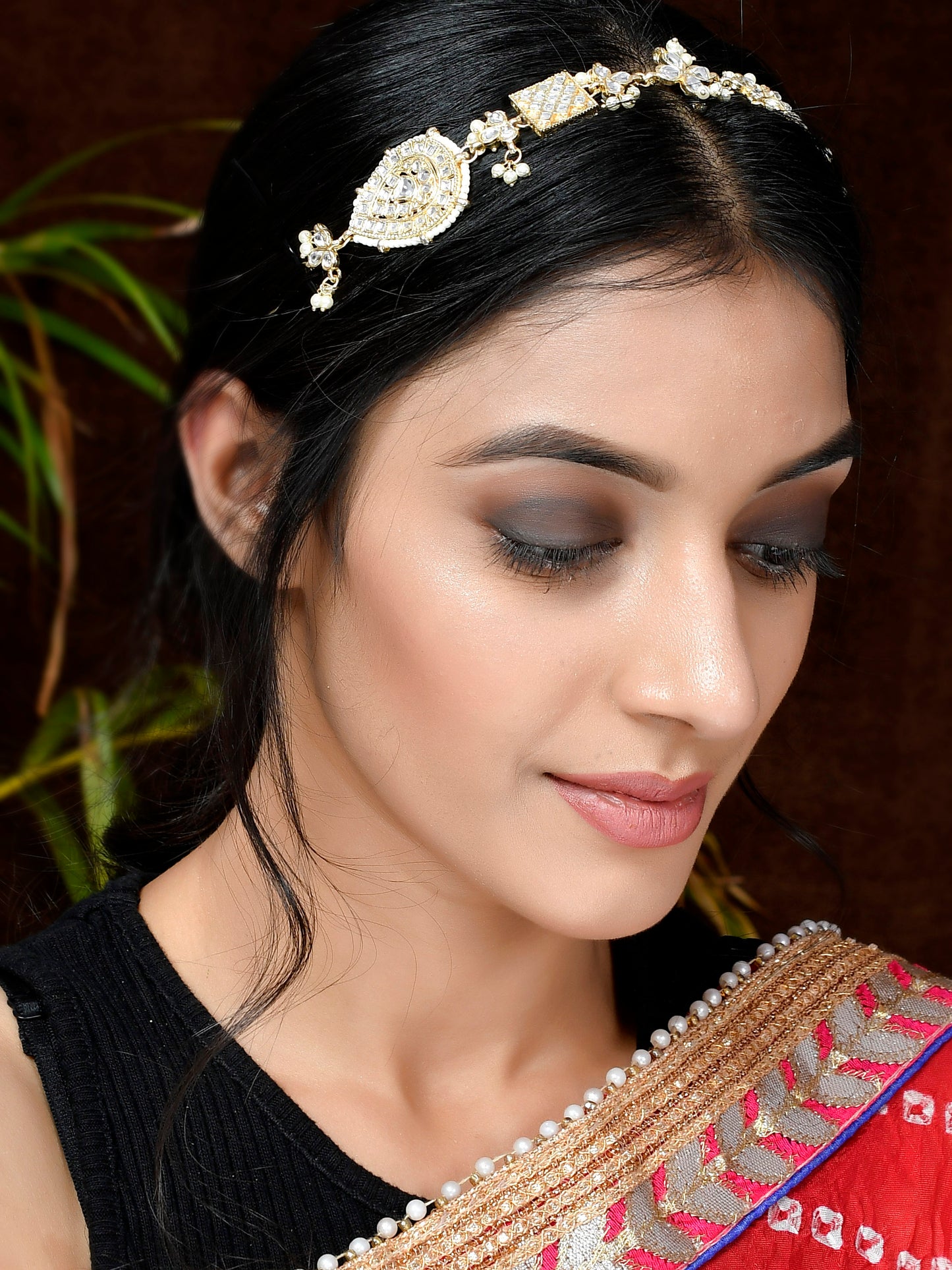 Buy Gold Plated Kundan Head Chain for Women Online at Silvermerc | SBHA31UR-433