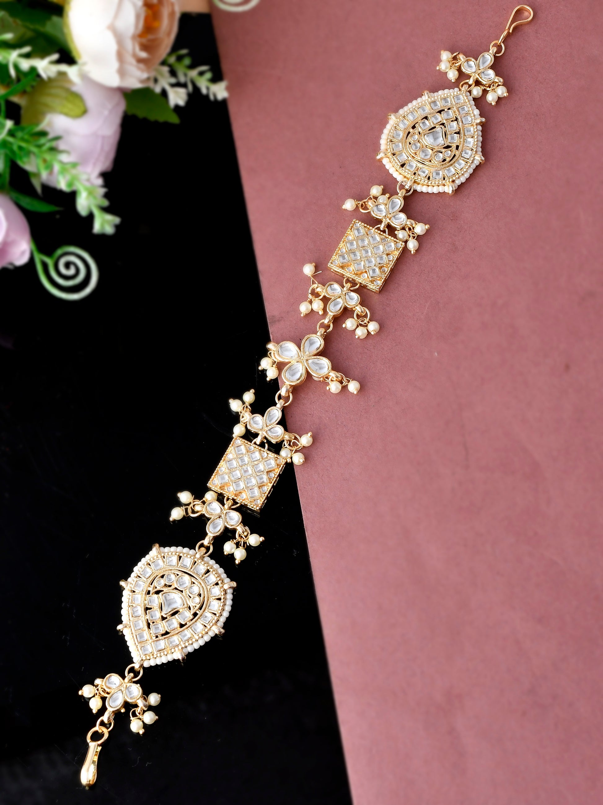 Buy Gold Plated Kundan Head Chain for Women Online at Silvermerc | SBHA31UR-433
