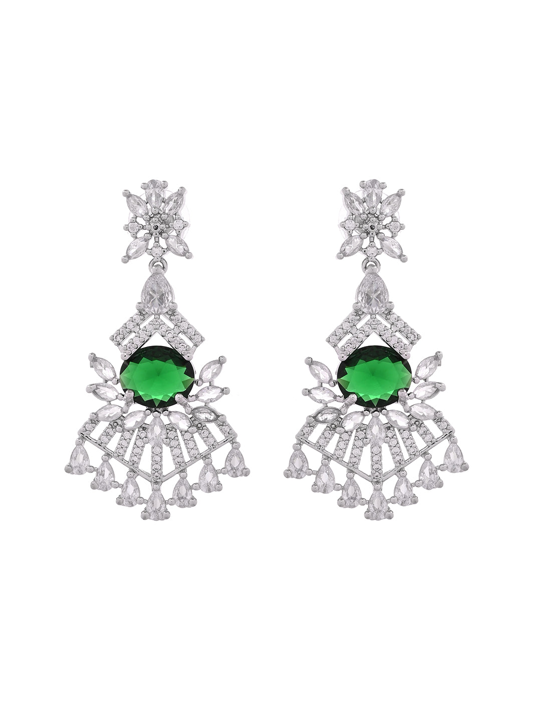 American Diamond Necklace Set for Women | Silver Plated CZ Crystal Pendant Necklace