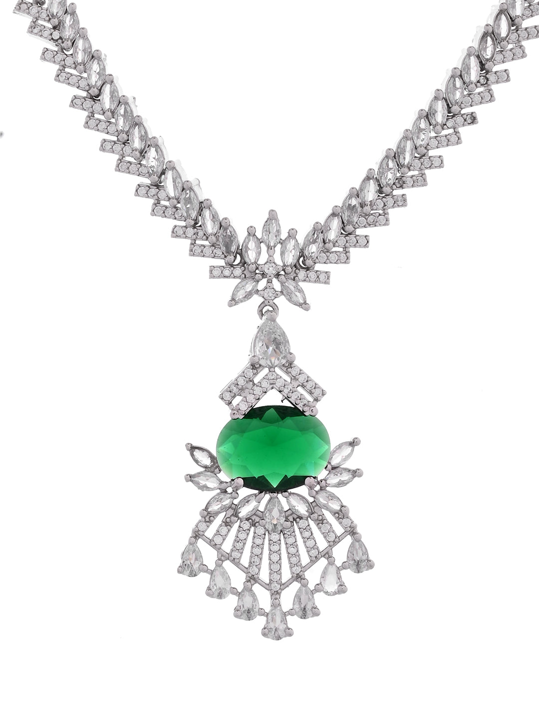 American Diamond Necklace Set for Women | Silver Plated CZ Crystal Pendant Necklace