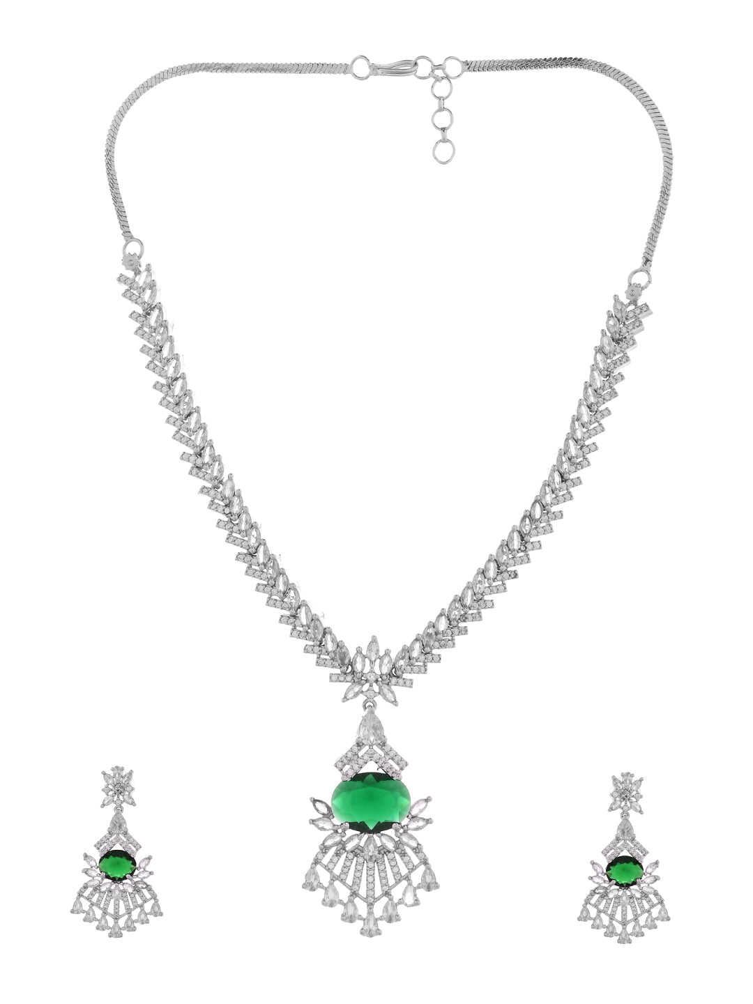 American Diamond Necklace Set for Women | Silver Plated CZ Crystal Pendant Necklace