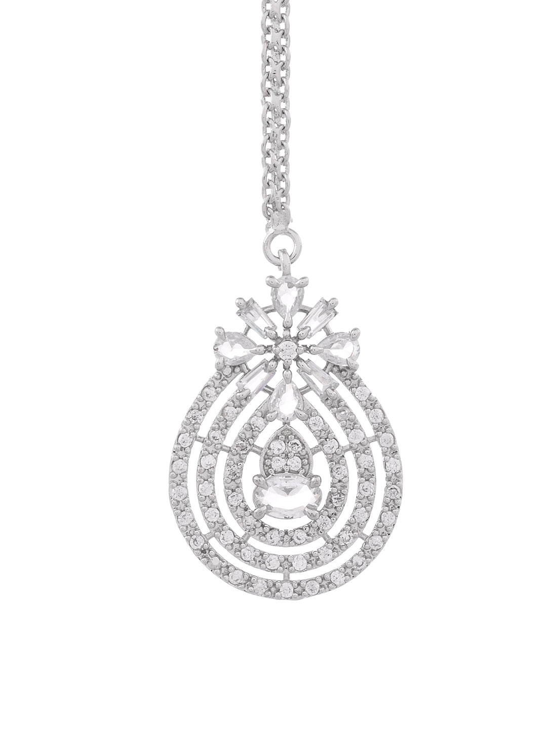 American Diamond Bridal Necklace Set with Maang Tikka for Women 