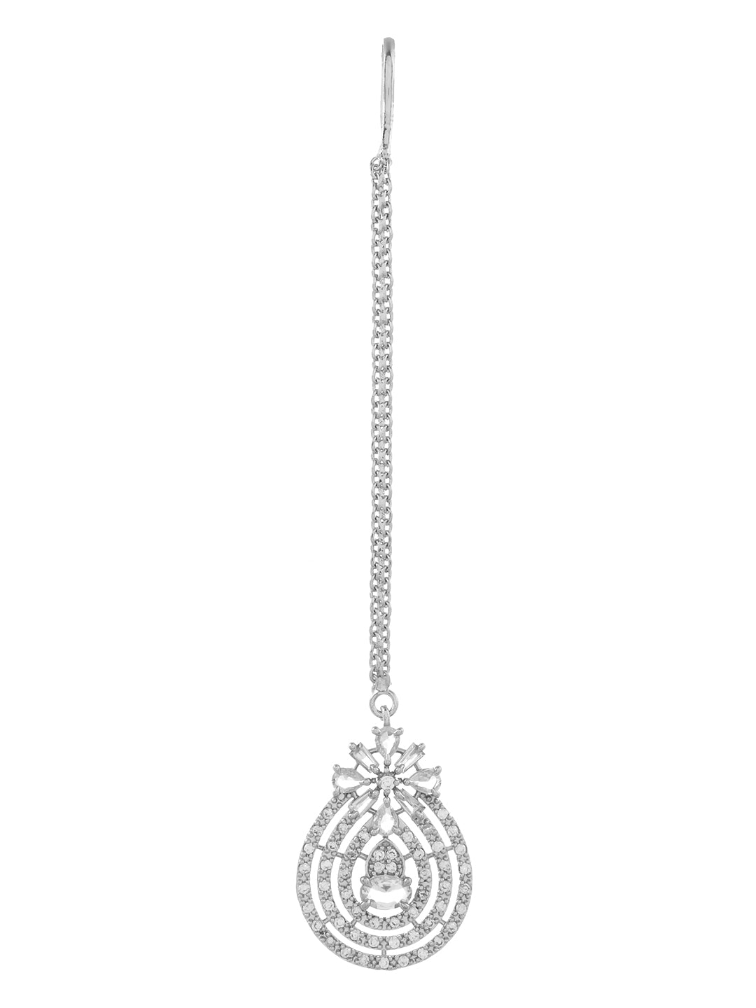 American Diamond Bridal Necklace Set with Maang Tikka for Women 