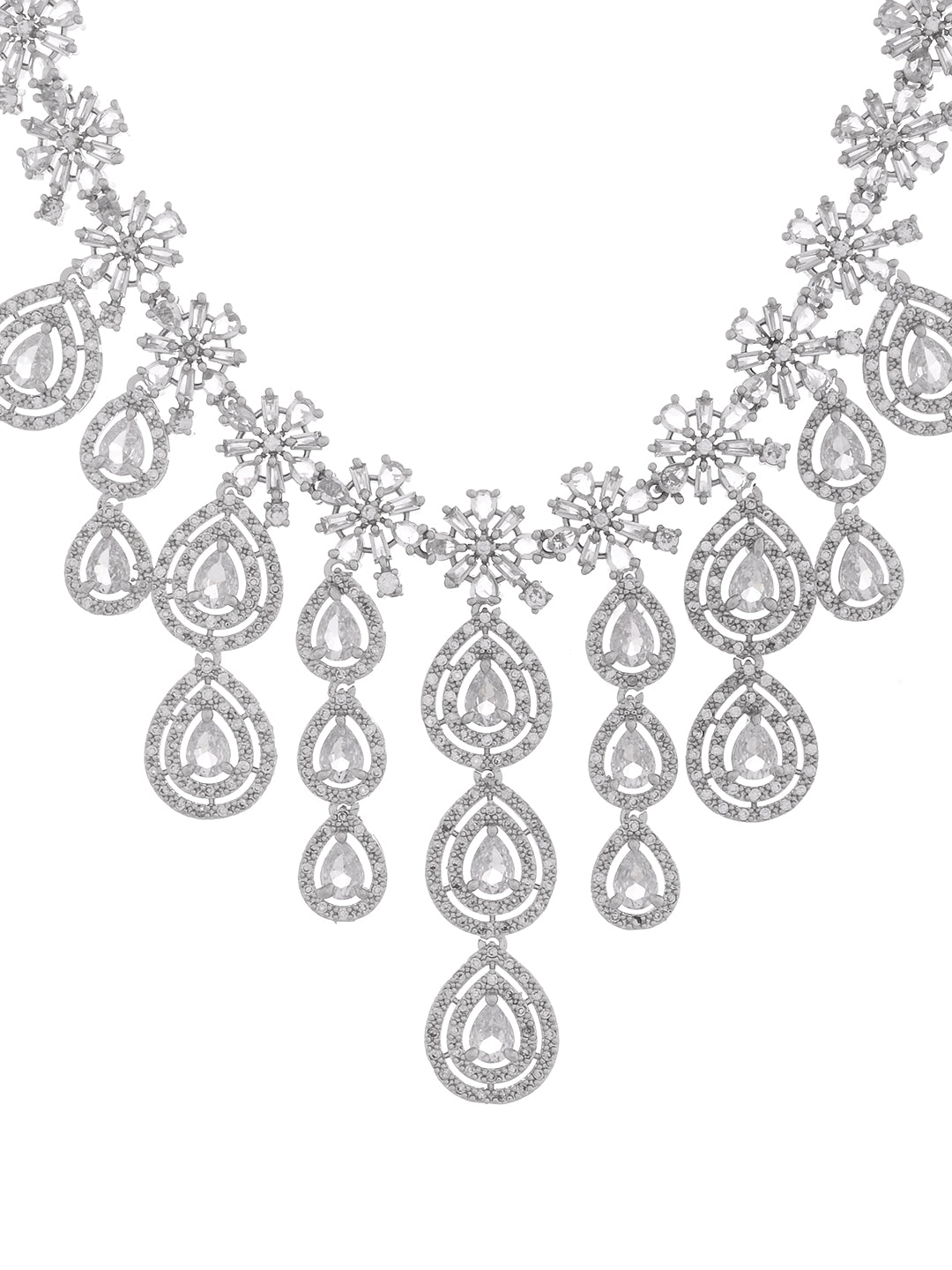 American Diamond Bridal Necklace Set with Maang Tikka for Women 