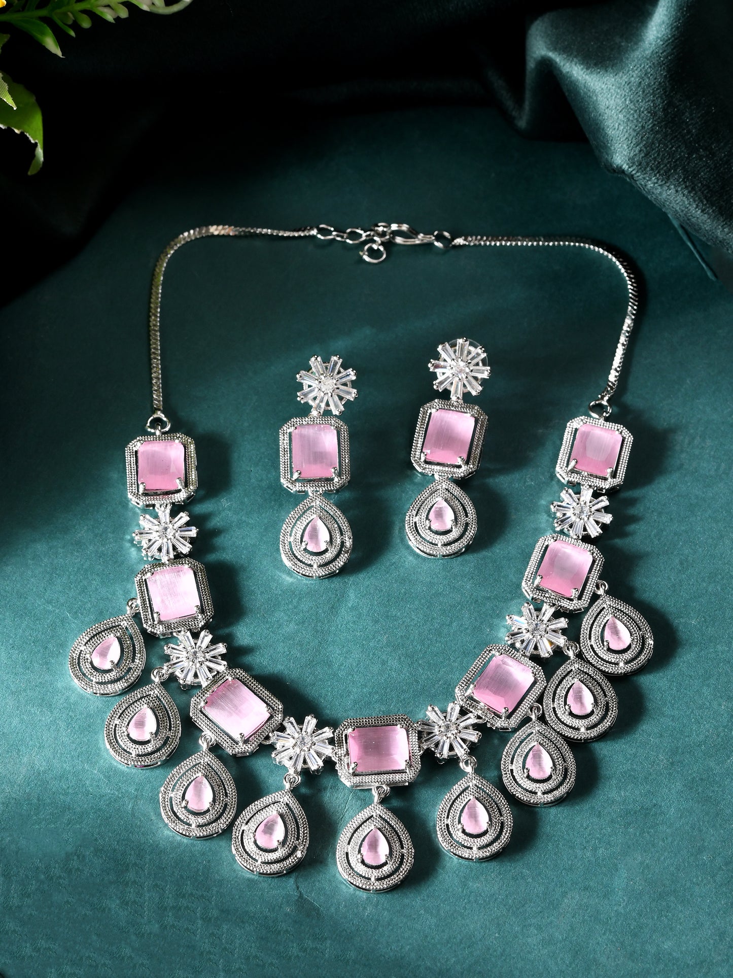 American Diamond Necklace Set for Women | CZ Crystal Statement Necklace with Earrings